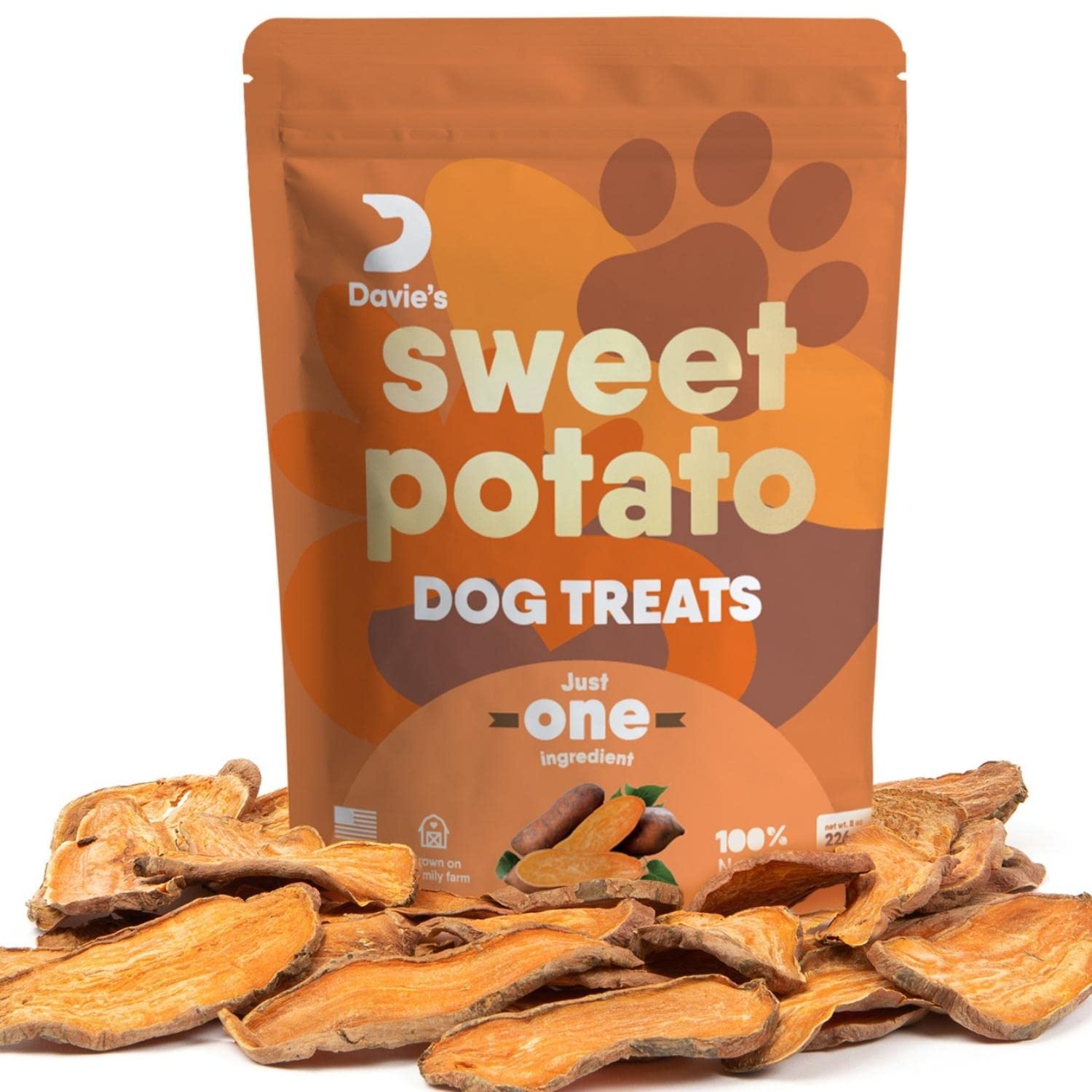 Davies Sweet Potato Dog Treats - Healthy Treats Made in USA Only, Natural Treats, Healthy Dog Chews, Low Fat Treats, 0.5 lb. Ba