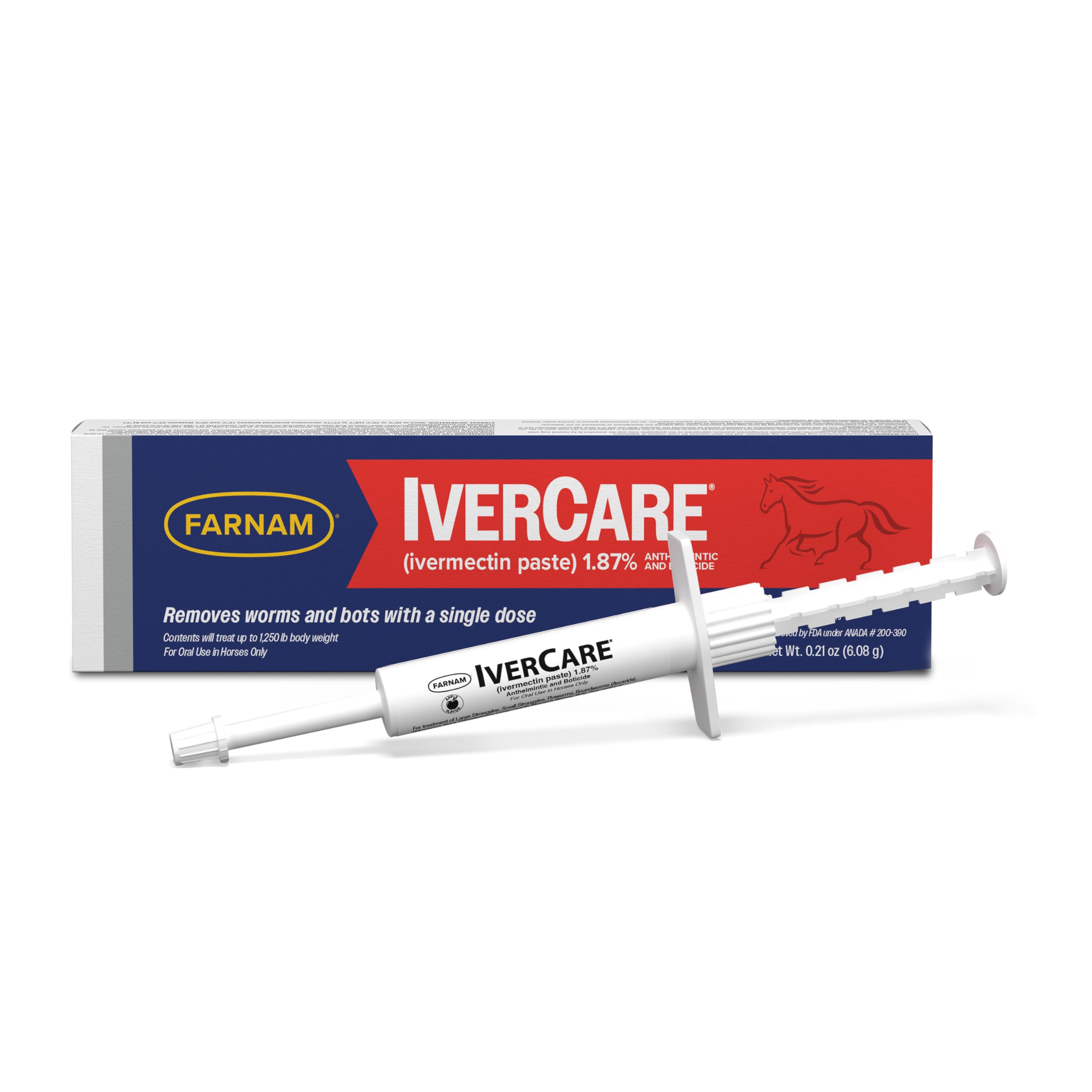 Farnam IverCare (ivermectin Paste) 1.87% for Horses, Anthelmintic and Boticide, 0.21 Ounces, Horse Dewormer, Ivermectin Apple-Fl