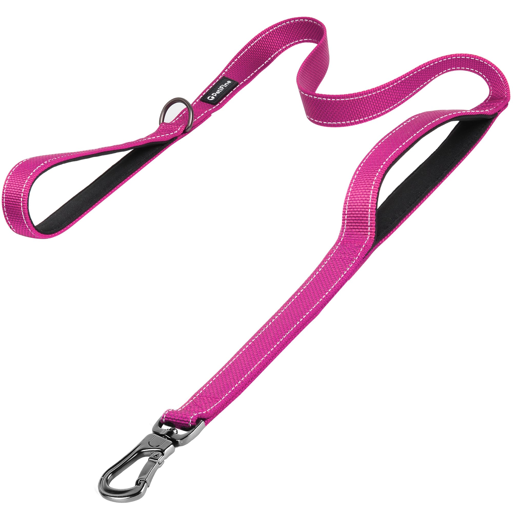 Petifine 5Ft Heavy Duty Dog Leash With Soft Padded Double Handle, Durable Strong Clasp Dog Leashes, Reflective Nylon Walking Lead For Large,Medium,Small Breed Dogs, Rose