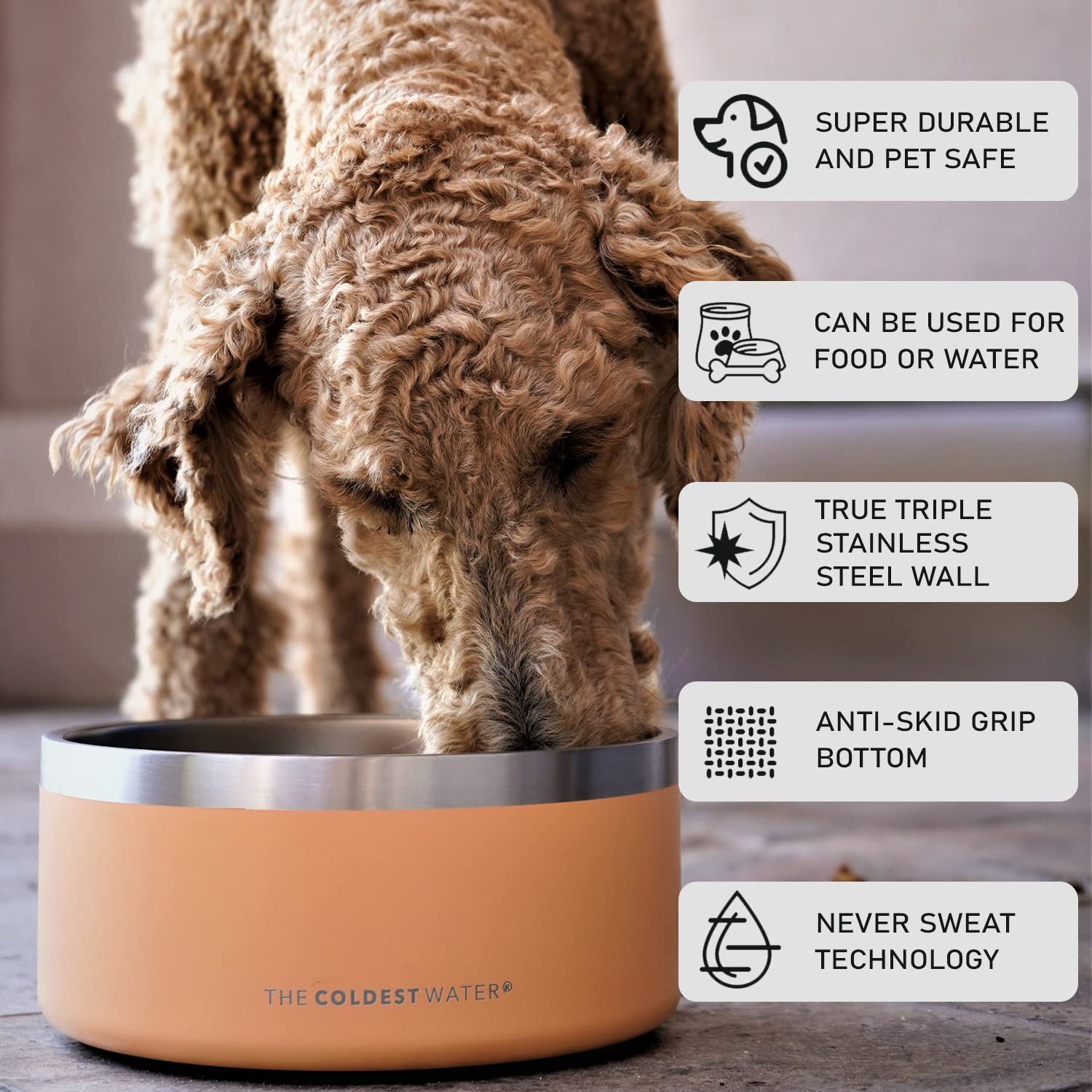 Coldest Dog Bowl - Anti Rust Metal & Non Slip Dog Bowls Large, Spill Proof Heavy Duty 3 Layers Insulated Dog Bowl - Food and Wat