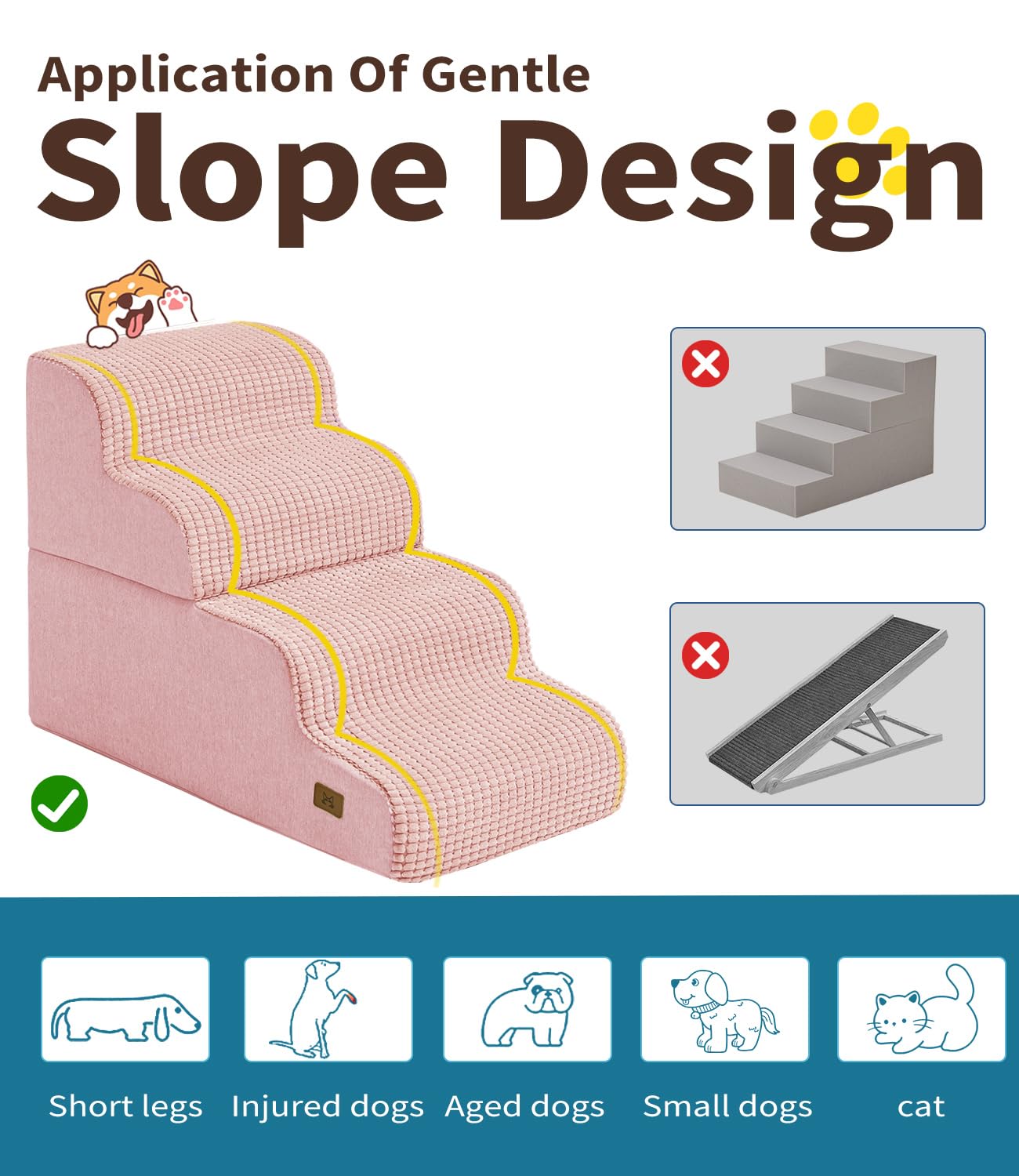 ABCPET Dog Step for Bed, Dog Stair 4-Step 35D Pet Stair 19.7 H for High Bed or Sofa Non-Slip Balanced Pet Step Indoor, Pink