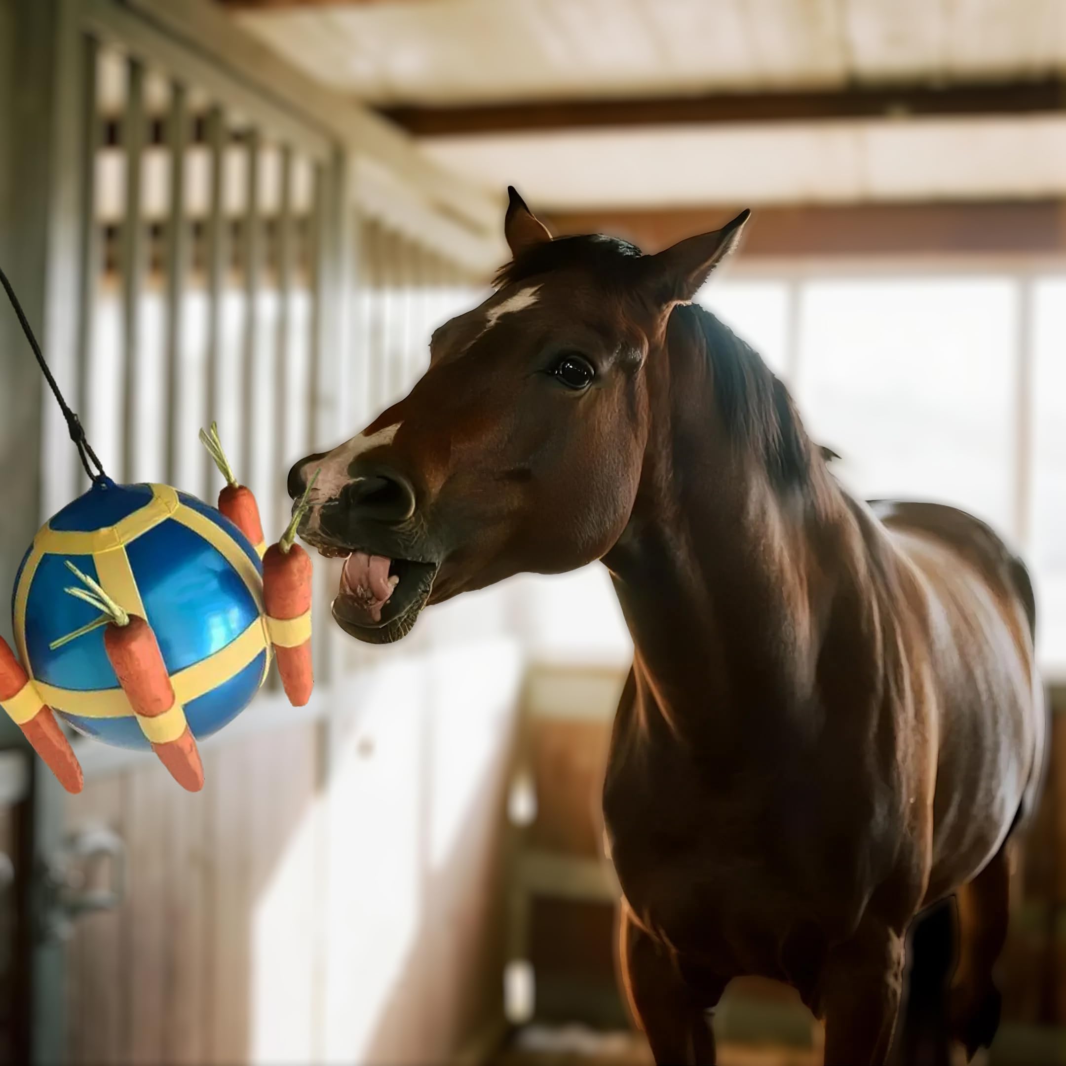DayoVortex Horse Treat Ball - Blue and Green Carrot Enrichment Toy to Soothe and Play, Prevents Boredom Busters for Horse Puzzle