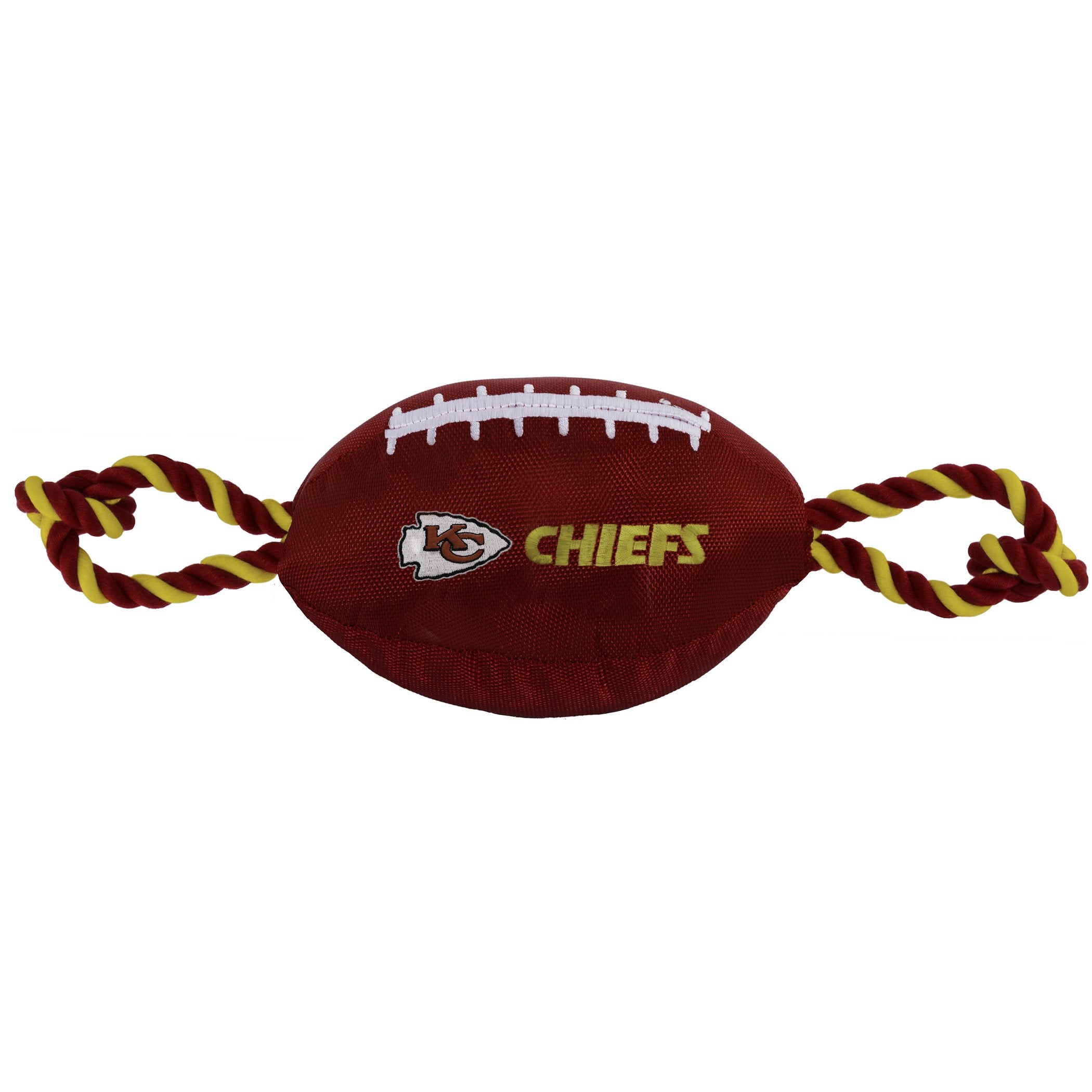 Pets First NFL Kansas City Chiefs Football Dog Toy, Tough Quality Nylon Materials, Strong Pull Ropes, Inner Squeaker, NFL Team C