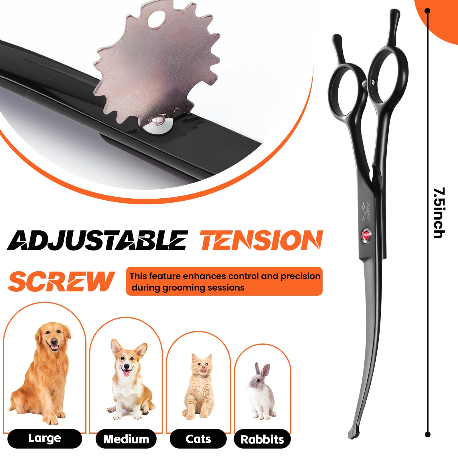 JASON 7.5'' Dog Grooming Shear - Professional Up-curved Scissor with Round Tips Japanese Stainless Steel Hair Scissor for Dogs,