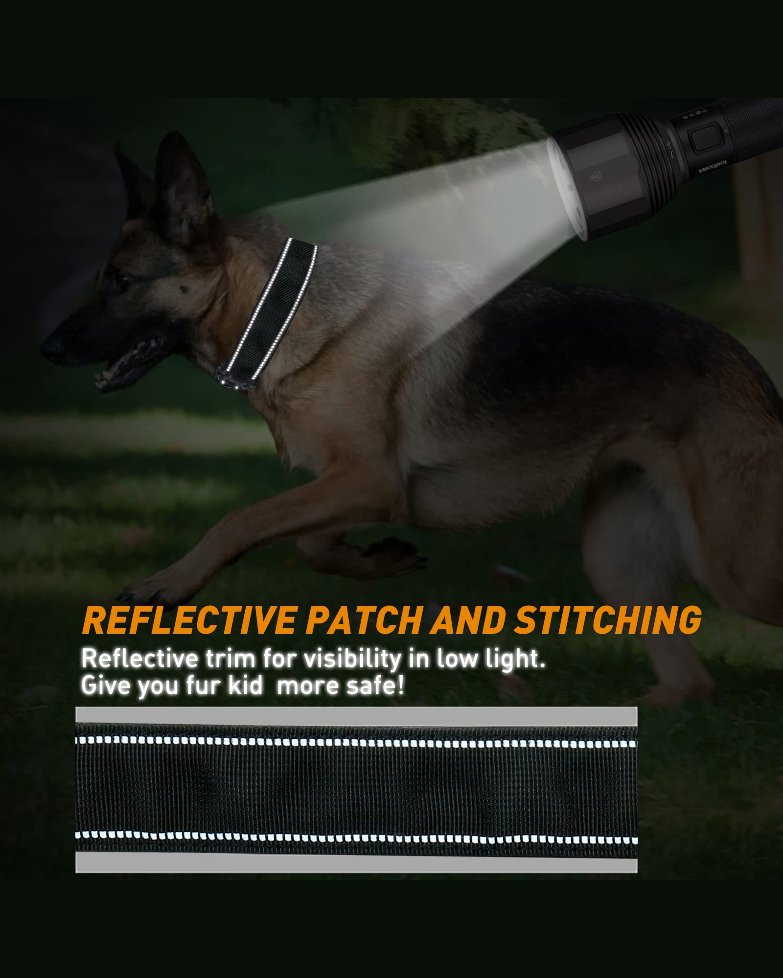 Reflective Dog Collar, Aubeel Tactical Dog Collar For Medium Large Dogs, Heavy Duty Dog Collars With Handle And Metal Buckle Great For German Shepherd, With Airtag Holder And 2 Patches(Black, L)