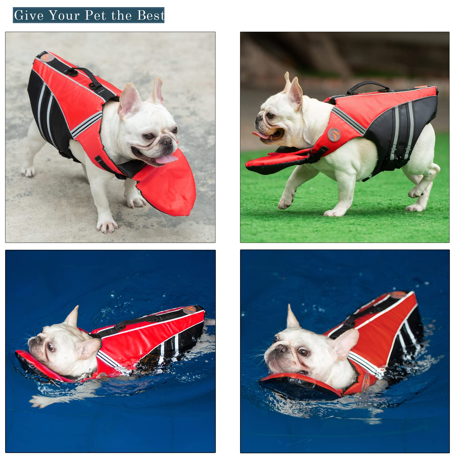 French Bulldog Life Jacket, High Flotation Dog Life Vest For Swimming Boating, Reflective Dog Swim Vest With Chin Float And Rescue Handle (Chest Girth: 17' To 30',Weight: 17' To 28' Lb)