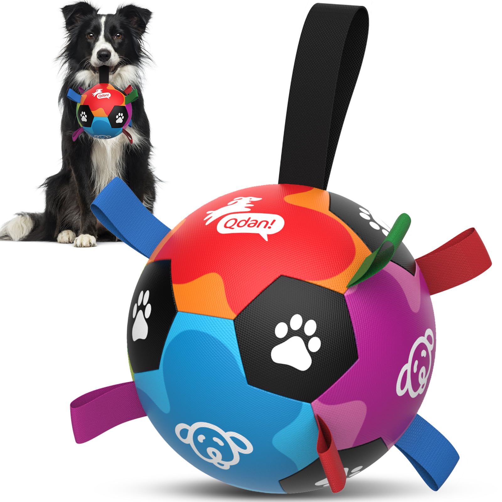 QDAN Dog Toys, Durable Dog Balls with Straps to Keep Them Busy, Outdoor Dog Soccer Ball for Small Medium Large Pets, Birthday To