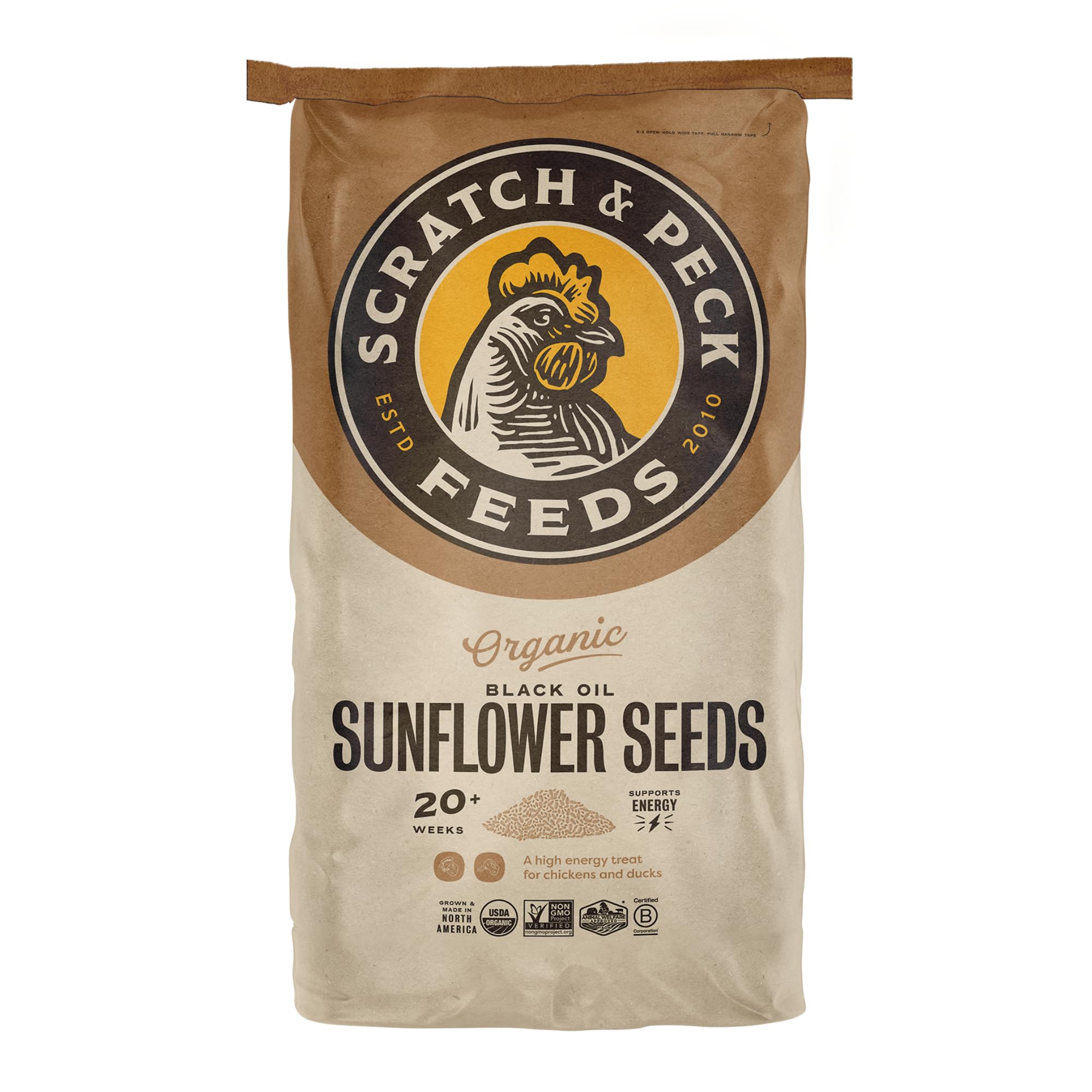 Scratch and Peck Black Oil Sunflower Seeds Chicken and Duck Treat - 7 lbs Bag - 15% Protein, Certified Organic and Non-GMO Proje