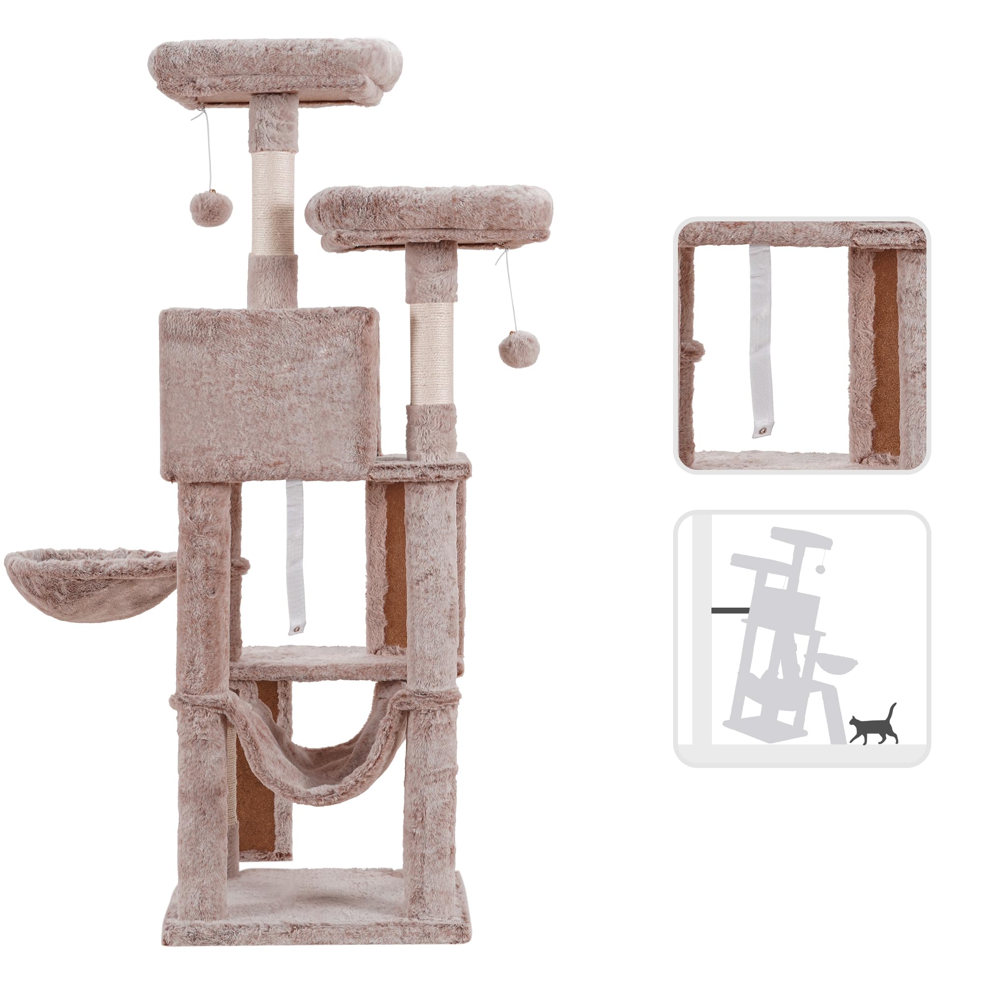 Heybly Cat Tree, Cat Tower For Indoor Cats,Multi-Level Cat Furniture Condo For Cats With Padded Plush Perch, Cozy Basket And Scr