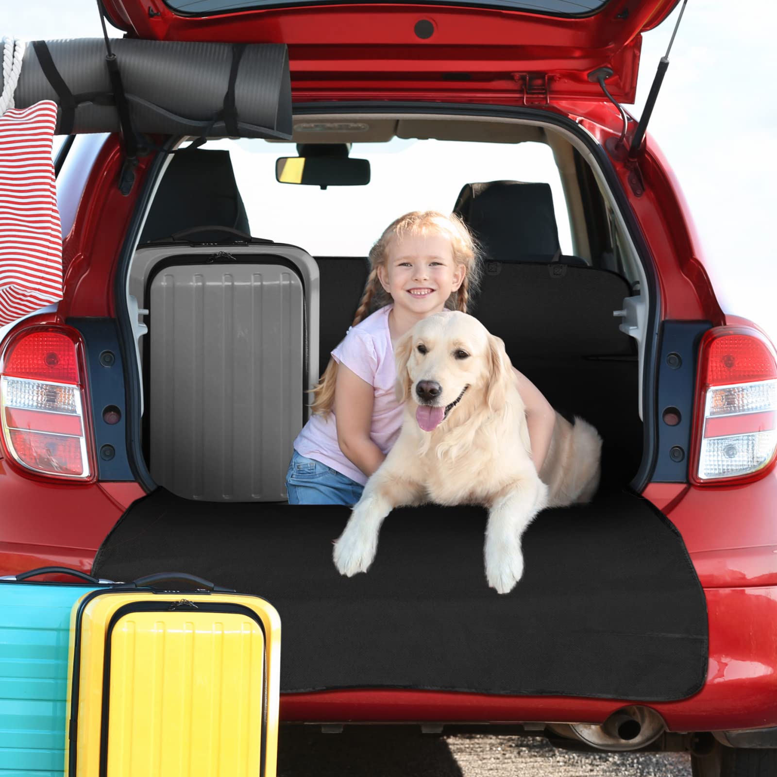 F-Color Suv Cargo Liner For Dogs - Waterproof Pet Cargo Liner, Comfort Dog Cargo Cover With Bumper Flap Protector, Scrachproof L