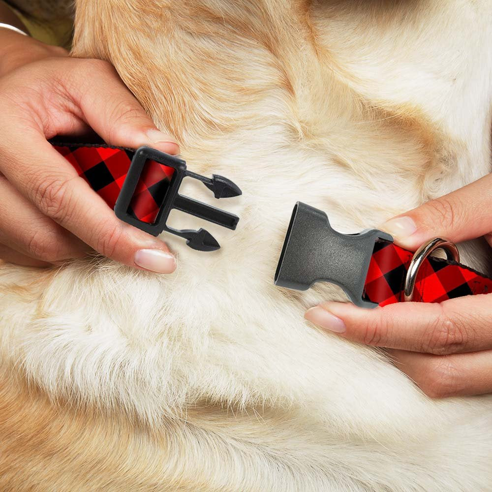 Buckle-Down Pc-W30432-Wl Diagonal Buffalo Plaid Black/Red Plastic Clip Collar, Wide Large/18-32'