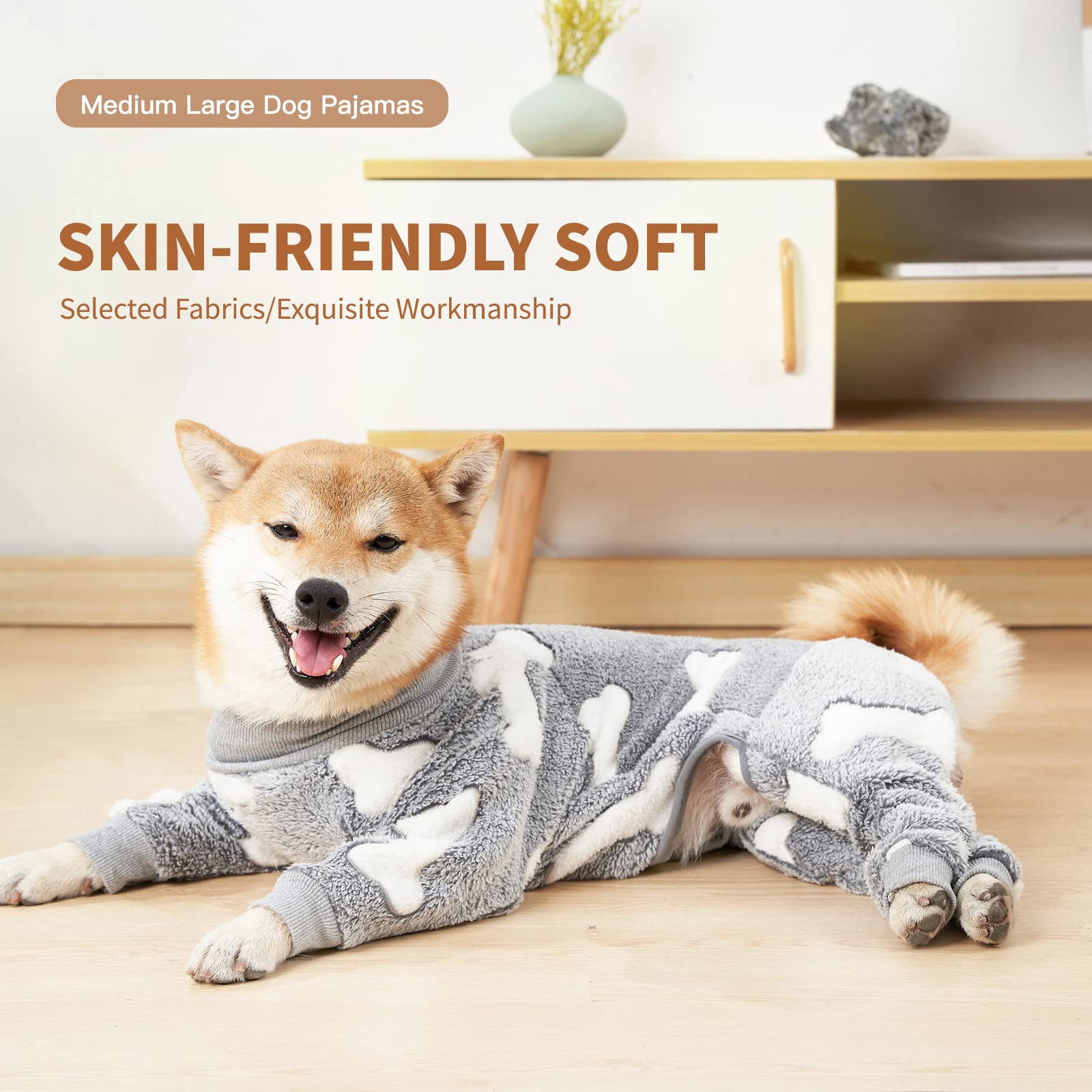 Plush Dog Pajamas For Cold Weather 4 Legs Clothes Dog Stretch Good Fit Fit Medium And Large Dog Onesie Warm Soft Pet Romper Wint