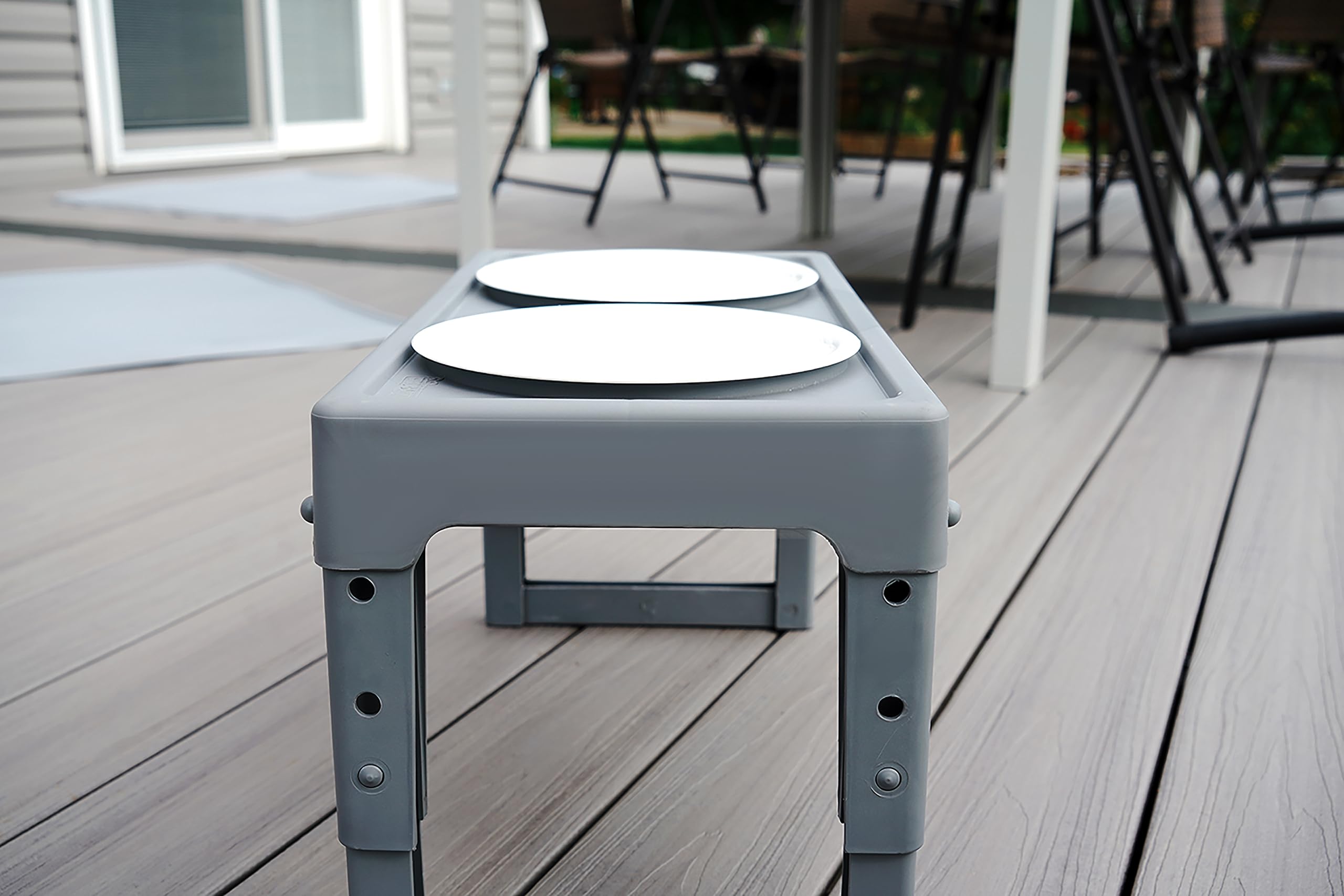 Croc Liner Adjustable Elevated Pet Bowl Stand With Bowls - Suitable For Dogs And Pets Of Various Sizes - 4 Height Options (3'',