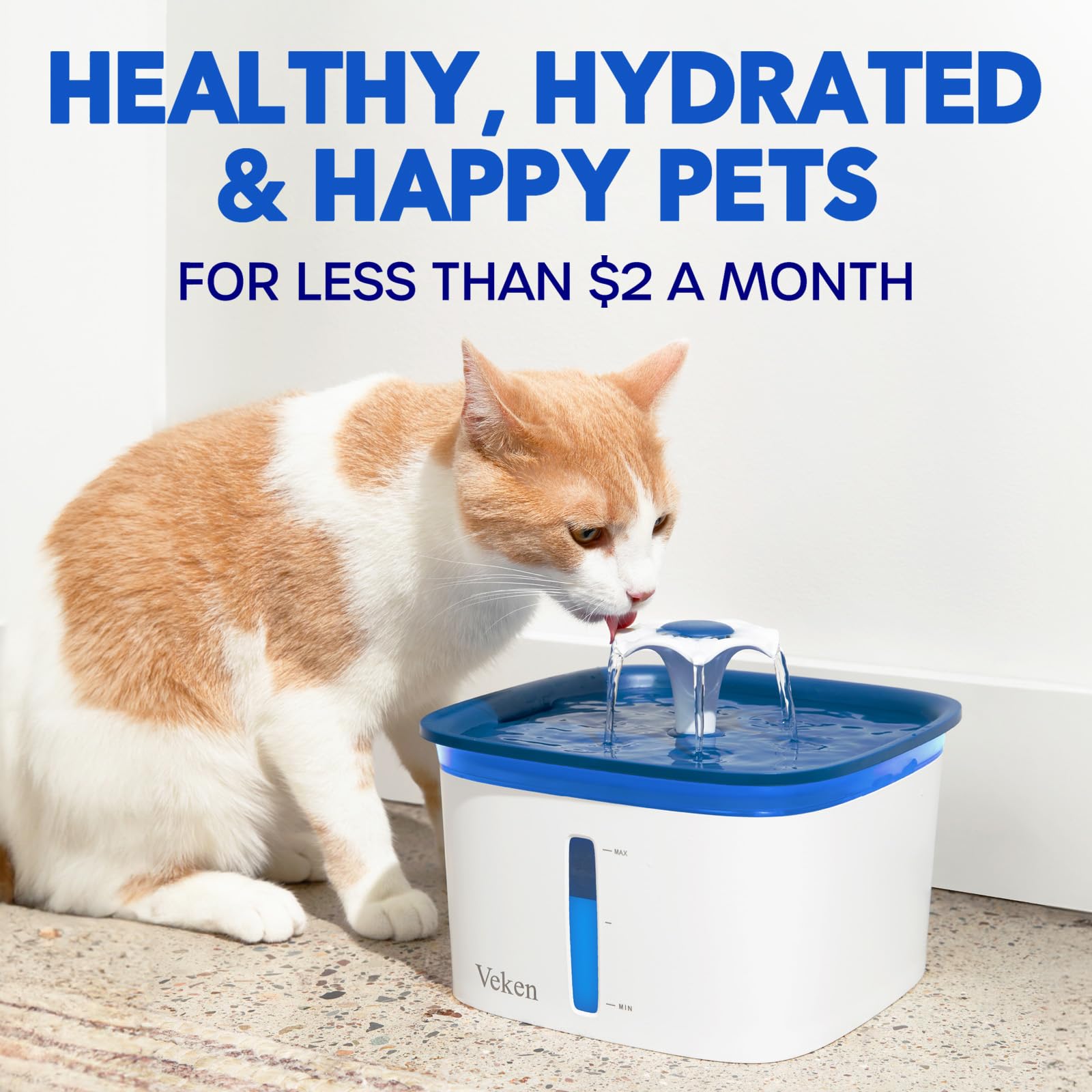 Veken Cat Water Fountain Filters - 4 Pack Replacement Filters & Sponges for 50oz, 84oz, 95oz Automatic Pet Fountain - 5-Stage Filtration, White/Black