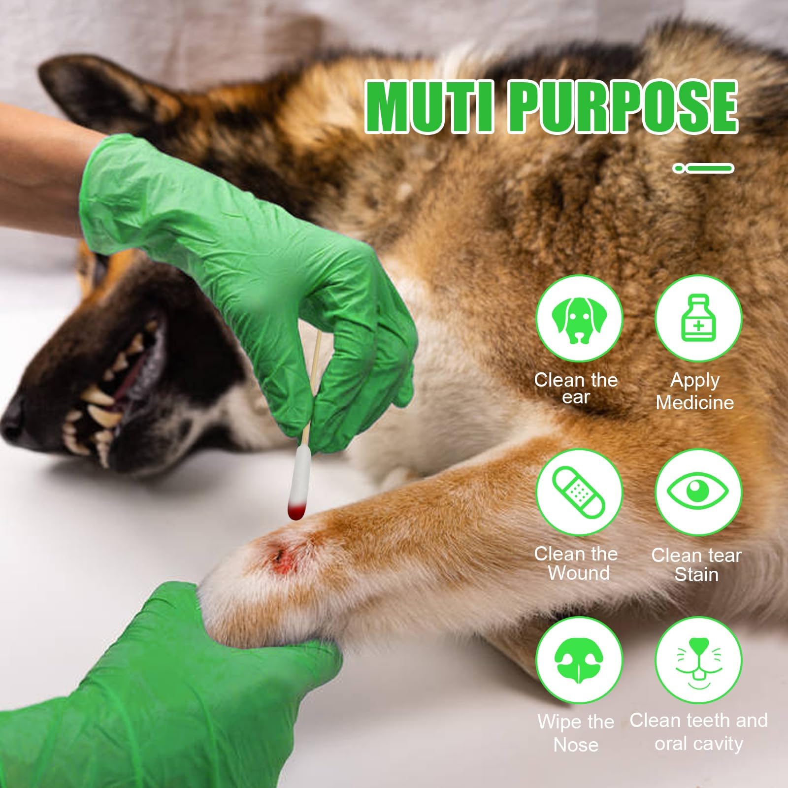 AkoSlale Dog Ear Cleaning Q Tips - 500 Count Cotton Swabs, 6-Inch Biodegradable Swabs for Dog Ear Care, Dog Wound Care, Safe & E