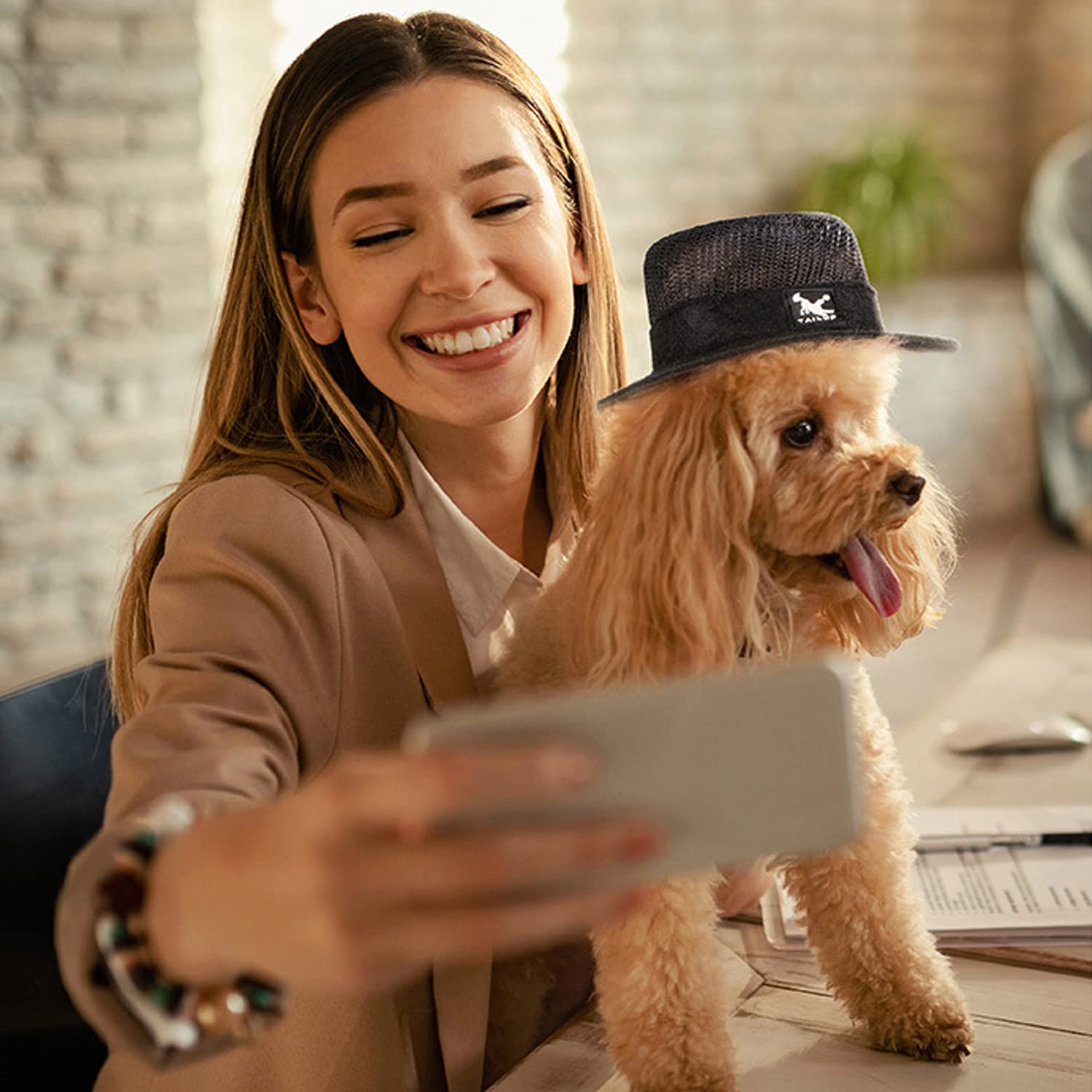 Harikaji Dog Top Hat,Pet Round Straw Hat,Dog Visor Mesh Sun Cap,Bucket Cap For Small Medium Large Dog Cats Rabbits(Black,M)