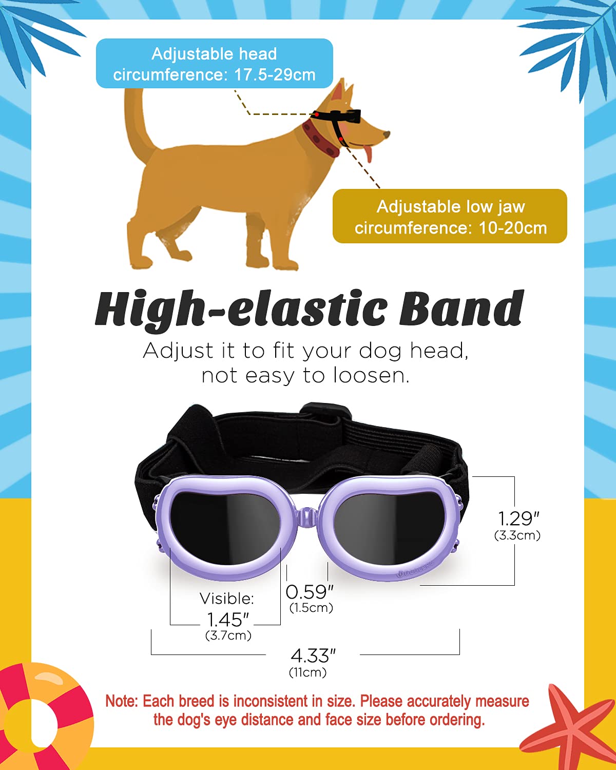 Lewondr Dog Sunglasses Small Breed, Dog Goggles Uv Protection For Small Dogs Eye Protection With Adjustable Strap Windproof Anti