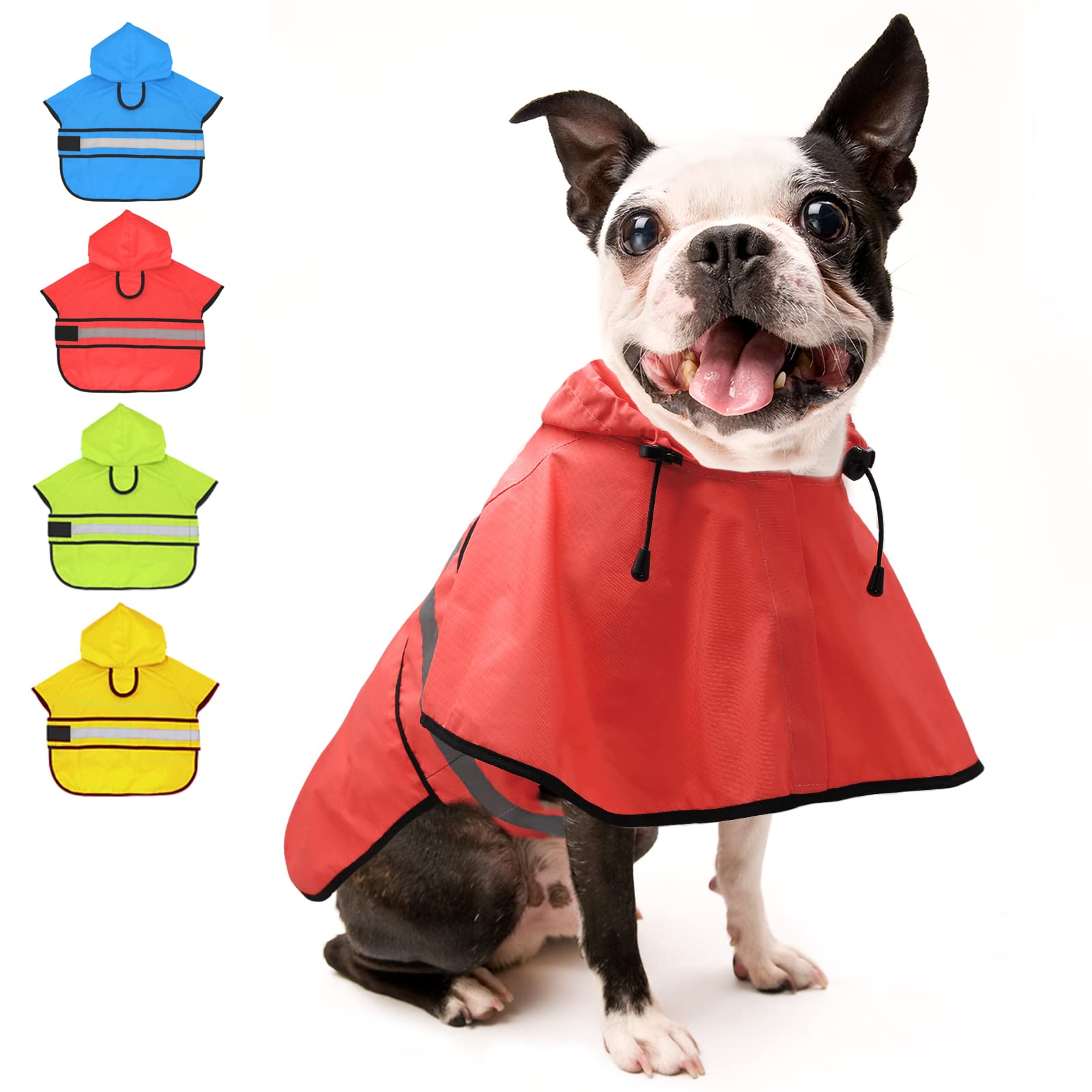 Candofly Dog Raincoat Hooded Poncho - Adjustable Waterproof Dog Rain Jacket Lightweight Reflective Dog Rain Coat Pet Slicker For Small Medium Large Dogs (Small, Bright Red)