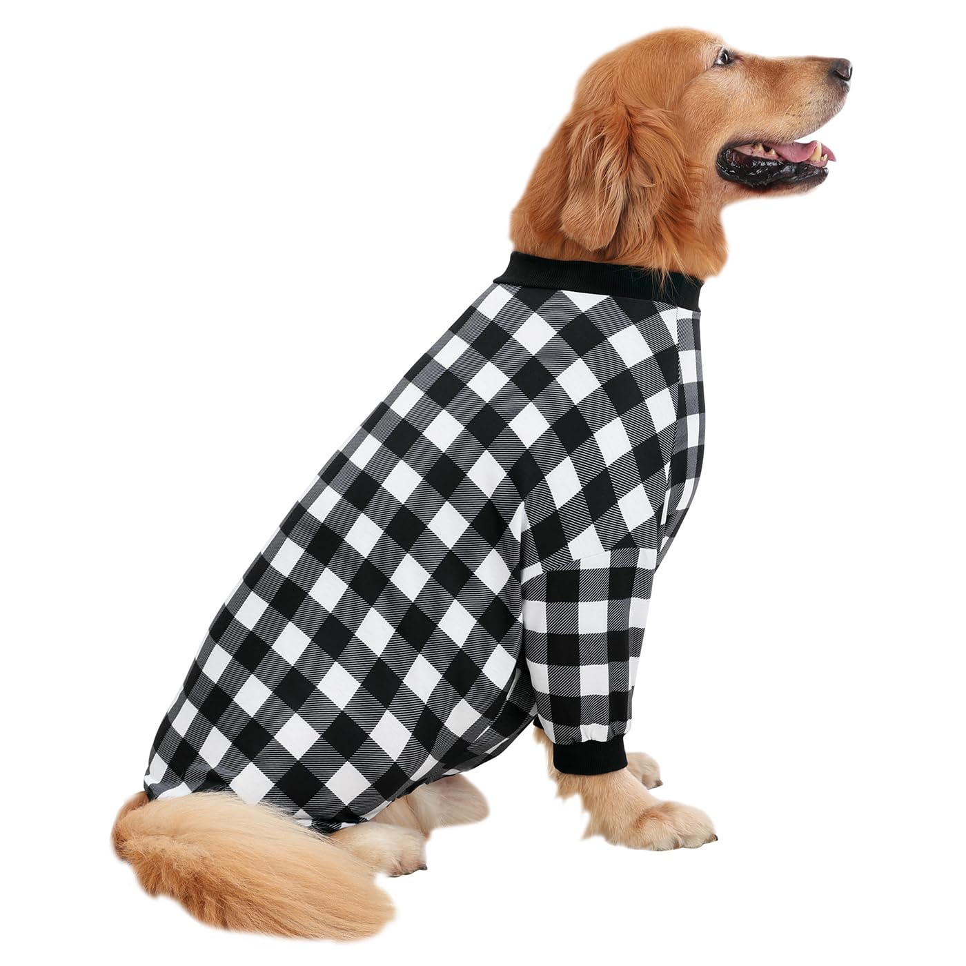 HDE Dog Pajamas One Piece Jumpsuit Lightweight Dog PJs Shirt for M-3XL Dogs Black & White Buffalo Plaid - 2XL