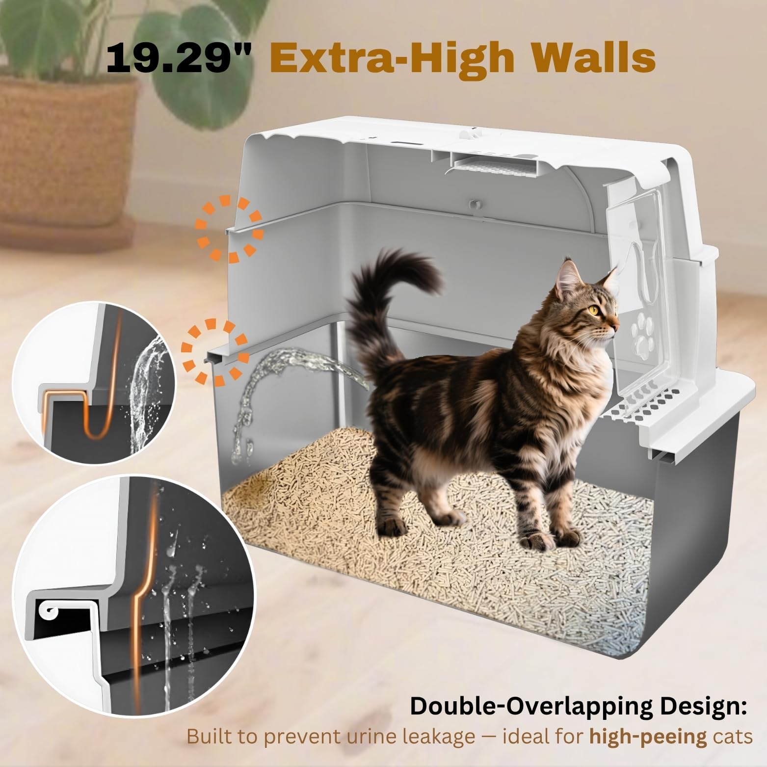 XXXXL Jumbo Stainless Steel Litter Box with Lid for Maine Coon, 28 L x 20 W x 19 H Extra Large Stainless Steel Cat Litter Box fo