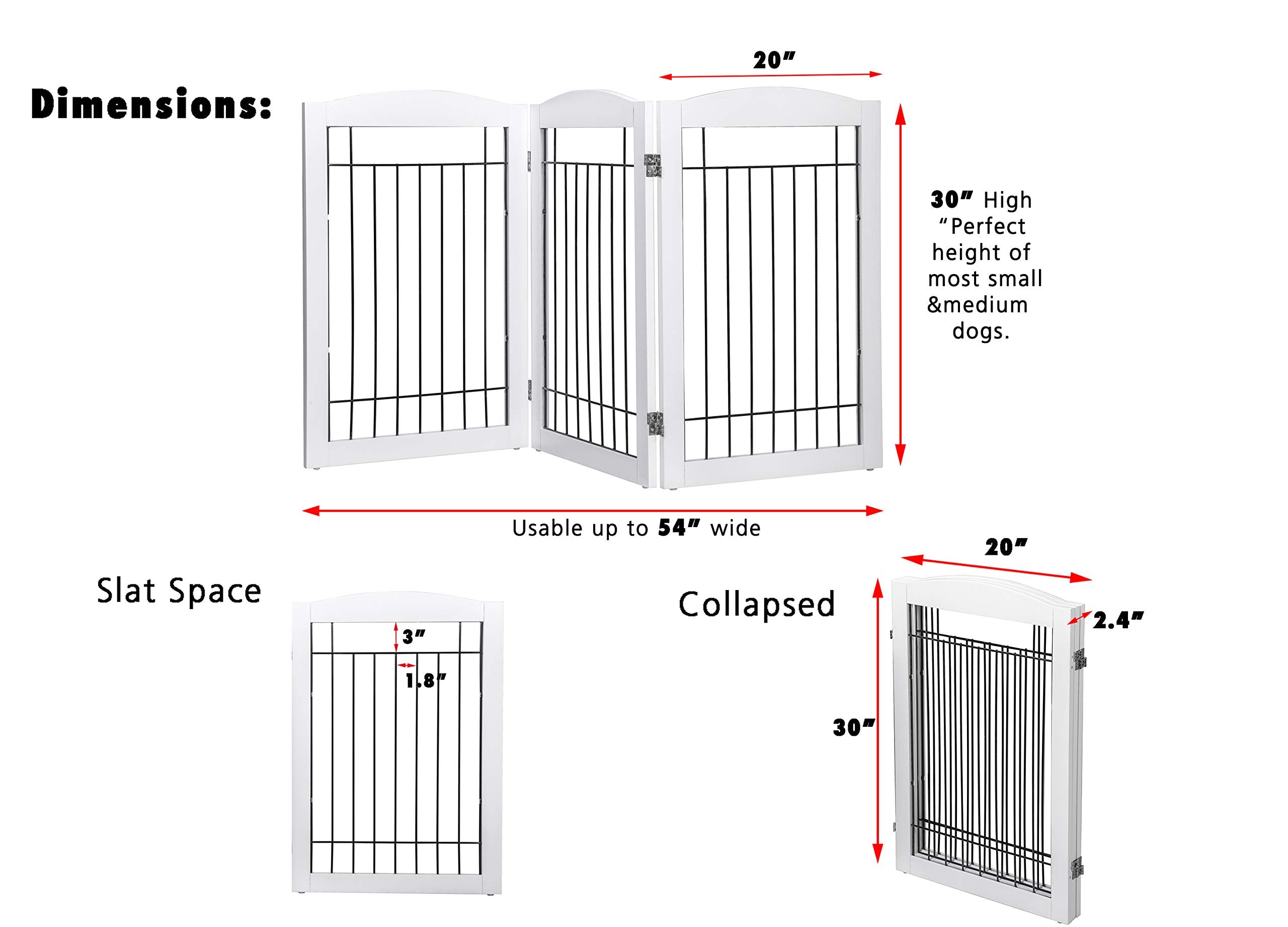 Spirich Freestanding Wire Pet Gate For Dogs, 60 Inches Extra Wide, 30 Inches Tall Dog Gate For The Houes, Doorway, Stairs, Pet Puppy Safety Fence, White- 3 Panels(No Include Support Feet)