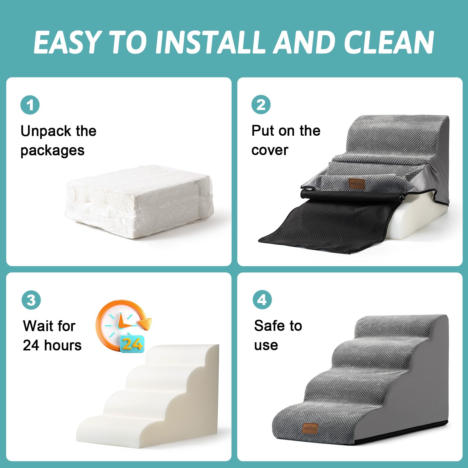 Cozy Kiss Dog Stairs For Small Dogs 15.7'' H, Curved Dog Step For Puppy, Older Cat, Medium Pet Ramp For Sofa, Couch Or Bed, Ladd