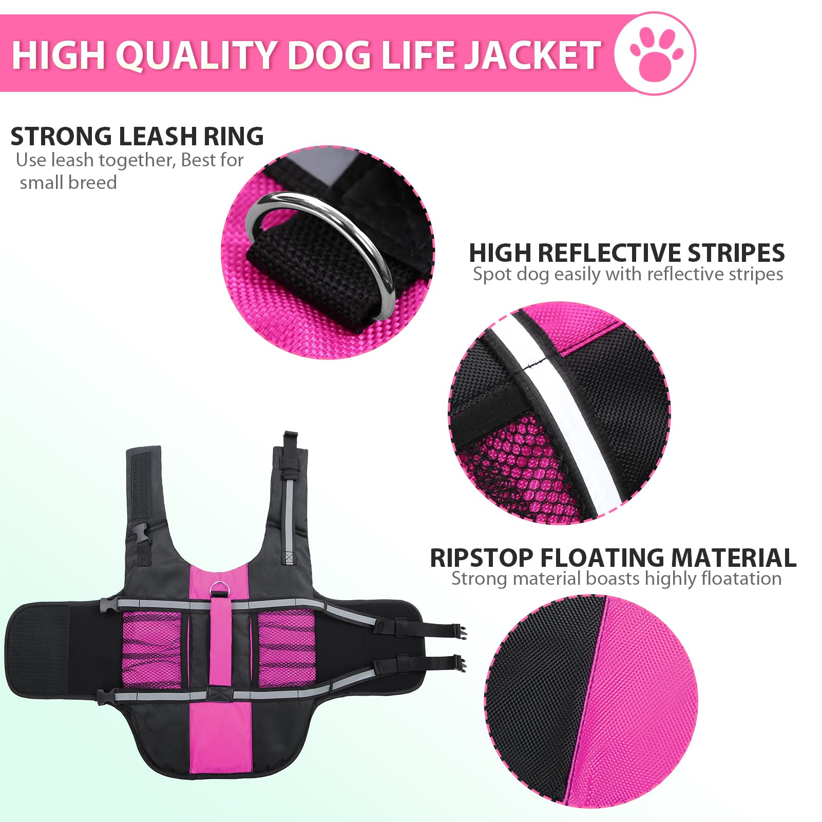 Queenmore Small Dog Life Jacket, Adjustable Pet Life Vest For Small And Medium Dogs With High Buoyancy, Rescue Handle, Reflectiv