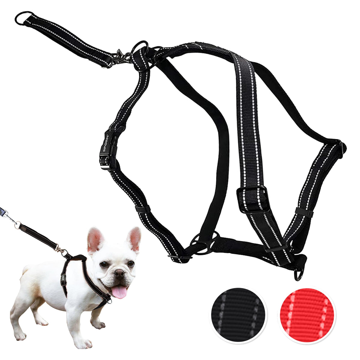 Ultimate Control Dog Harness Small Sized Dog, Black Nylon Small Dog Harness With Detachable Accessory Handle & Leash Extension, 