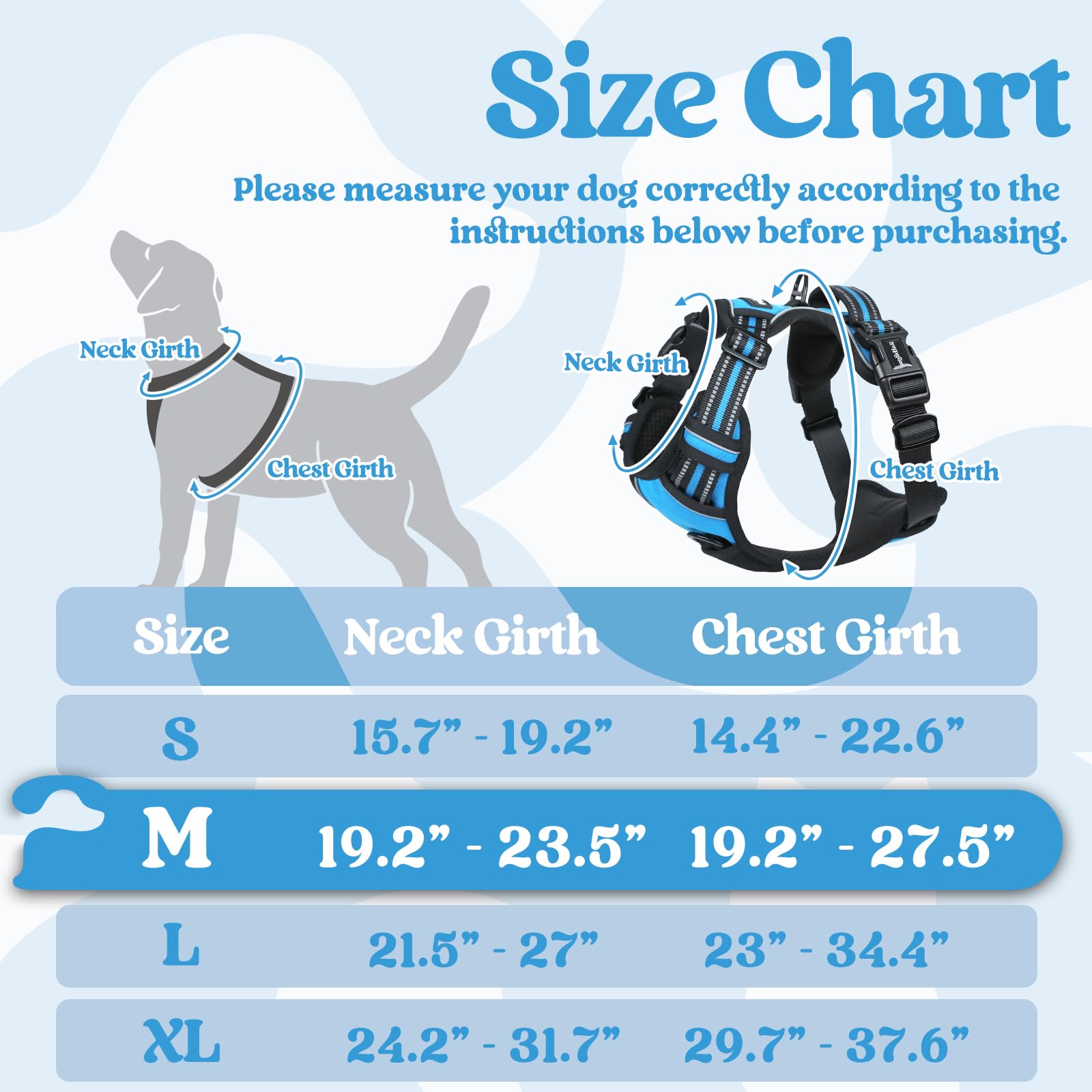 Rabbitgoo Dog Harness Medium Sized, No Pull Pet Harness With 3 Buckles, Adjustable Soft Padded Pooch Vest With Instant Control Handle, Easy Walking Reflective Pet Vest For Medium Dogs, Sky Blue, M
