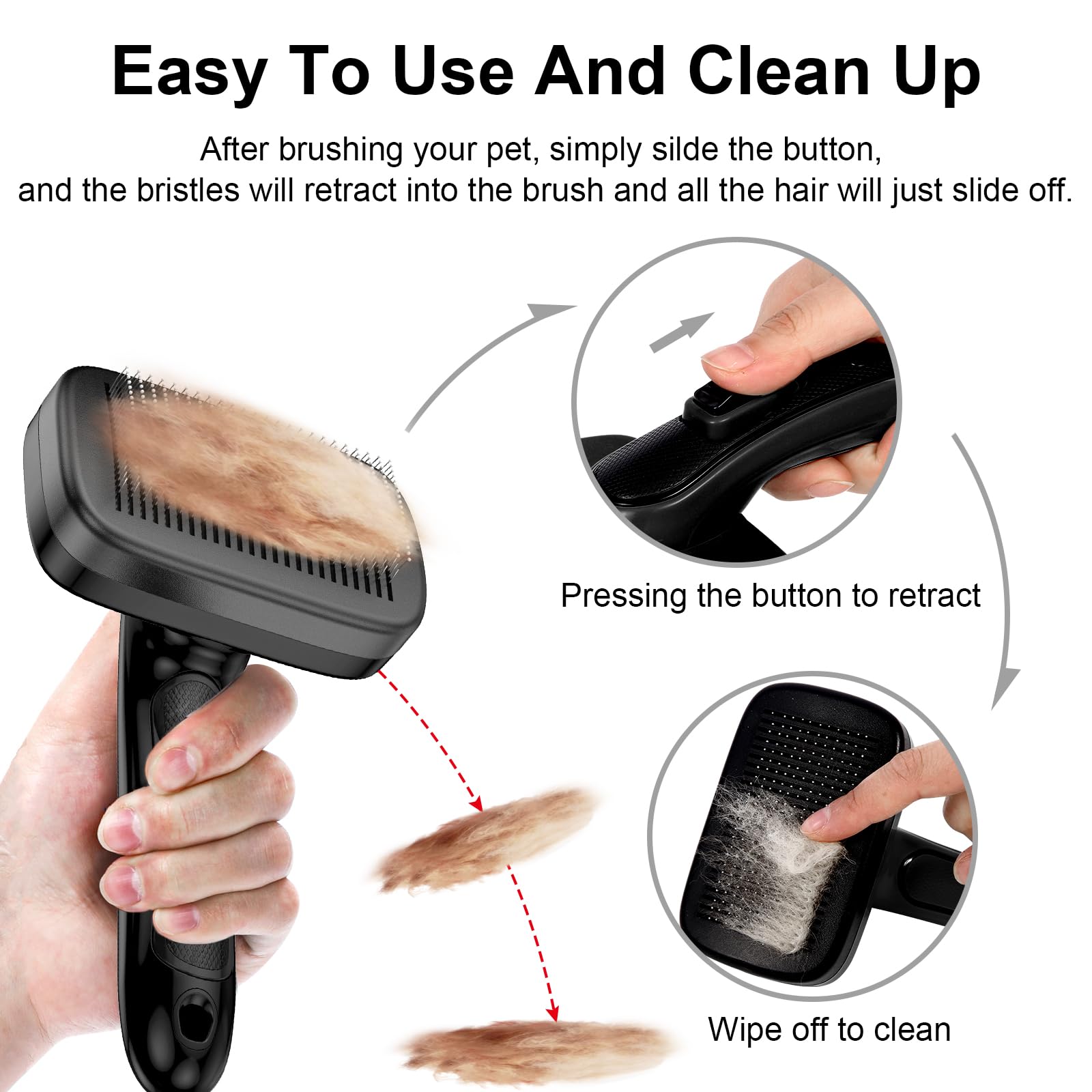 Self Cleaning Slicker Pet Brush For Grooming And Shedding Small Medium Large Dog Cat - Gently Remove Loose Tangling Knot Undercoat Fur Mats - Suitable For Long Short Hair Lengths Sensitive Animals