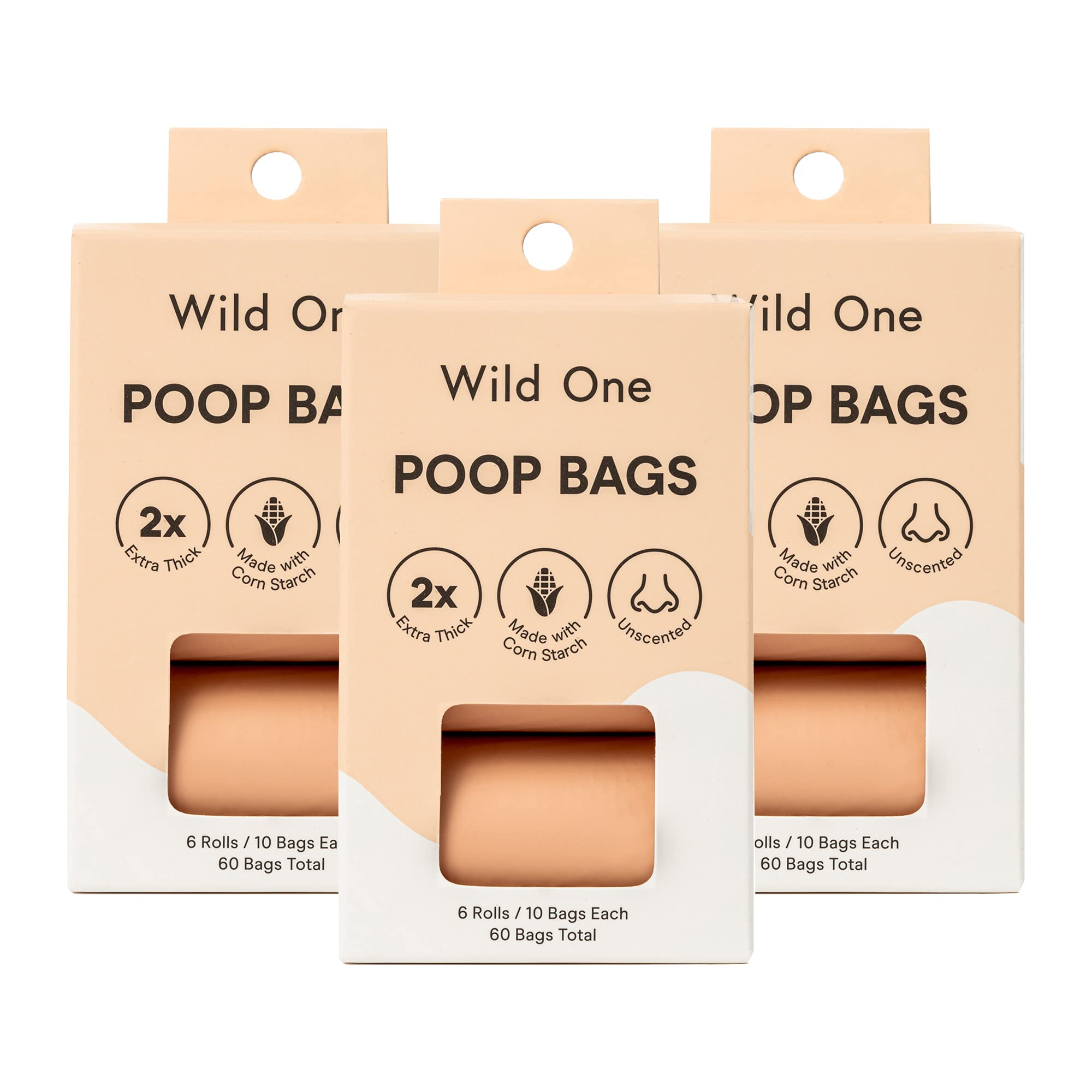 Wild One Dog Poop Bags, 180 Leak Proof Bags Made From Cornstarch, Eco-Friendly, Unscented, Blush Color