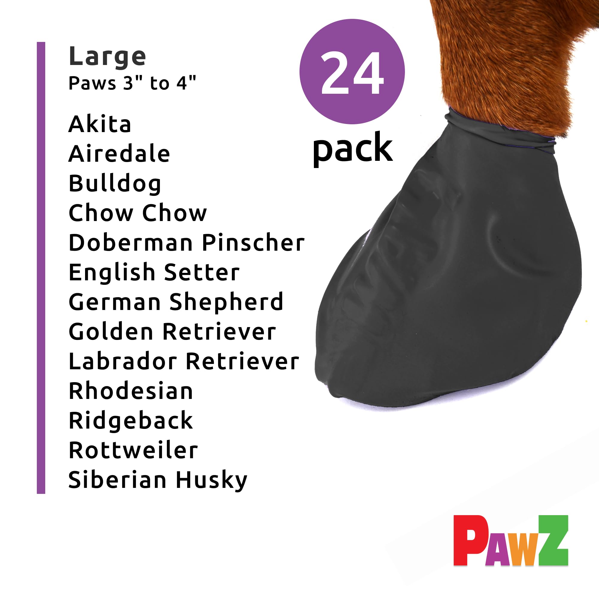 PawZ Rubber Dog Boots for Paws up to 4'', 24 Total (2 Packs of 12) - All-Weather Dog Booties for Hot Pavement, Snow, Mud, and Ra