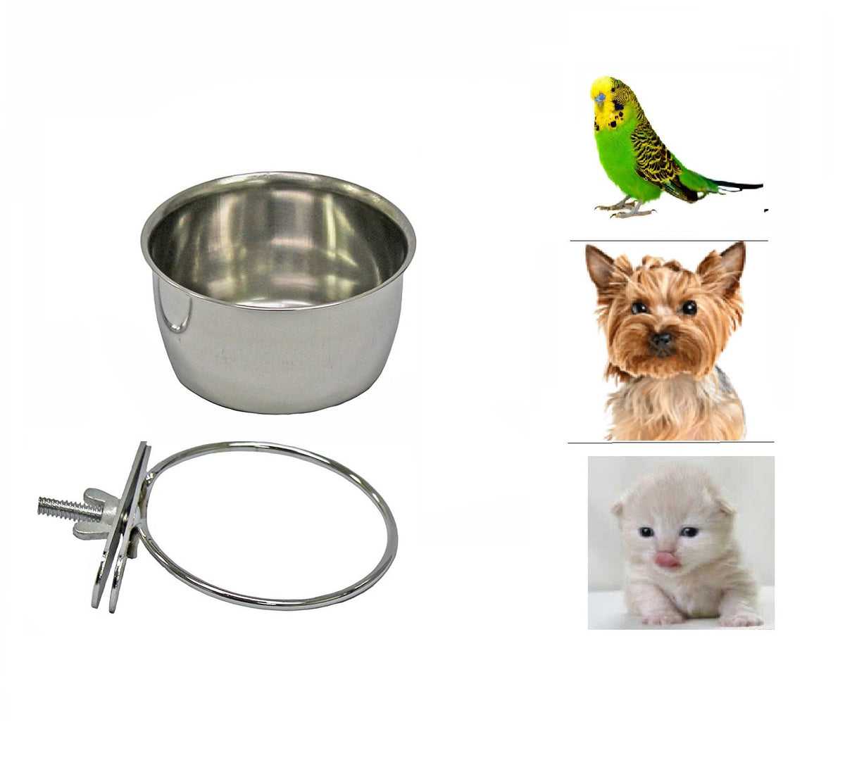 Pet Dog Stainless Steel Coop Cups With Clamp Holder - Detached Dog Cat Cage Kennel Hanging Bowl,Metal Food Water Feeder For Small Animal Ferret Rabbit (Small)