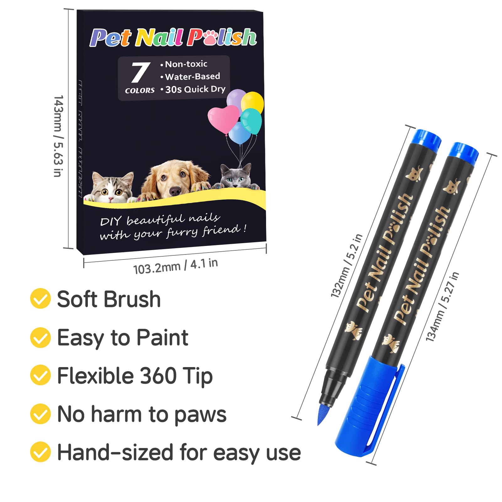 Cherocito Dog Nail Polish Pens Quick Dry,7 Colors Safe Dog Nail Polish Set To Diy Pretty Nails, Ideal Gifts For Dogs Cats Light