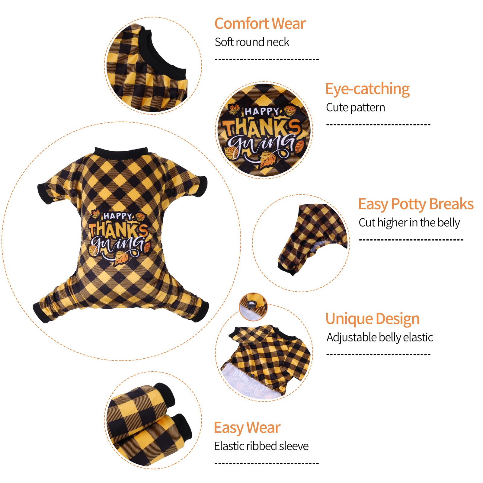 Cutebone Thanksgiving Dog Pajamas Costumes Pet Clothes Cat Apparel Shirt Winter Holiday Cute Pjs Outfits For Doggie Onesies P261Xl