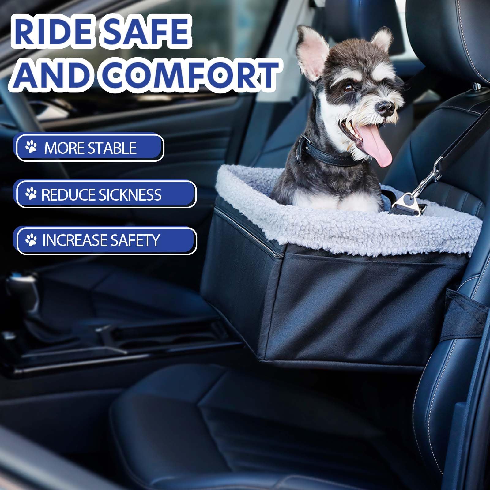 Novolab Dog Car Seat For Small Pets Under 20Lbs, Booster Seat With Metal Frame, Double-Layer Oxford Fabric, Safety Leash For Dogs And Cats