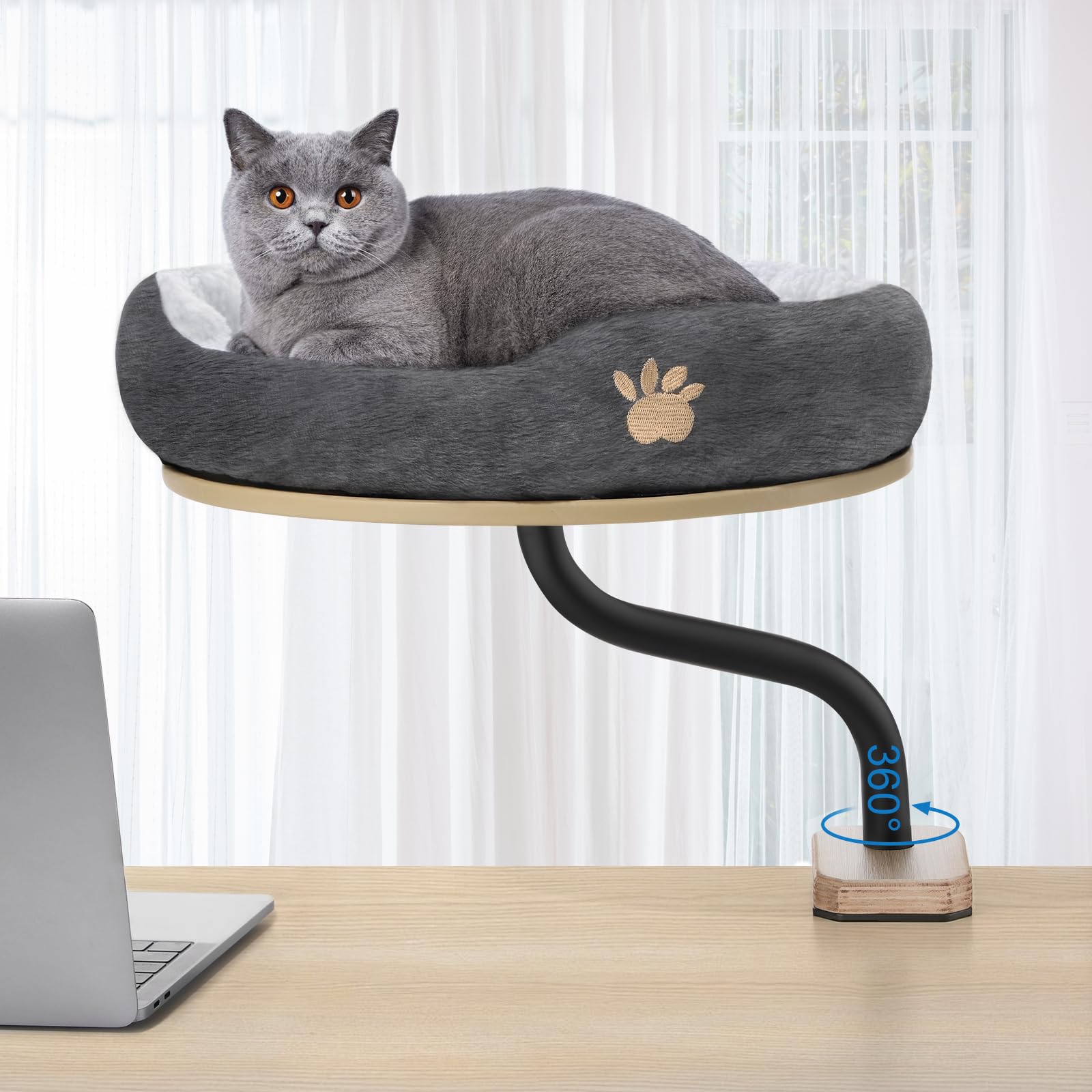 Cat Desk Bed Mounted Cat Hammock For Desk With Comfortable Removable Pet Bed 360 Rotation Cat Bed Cats And Kittens Up To 24 Lbs 