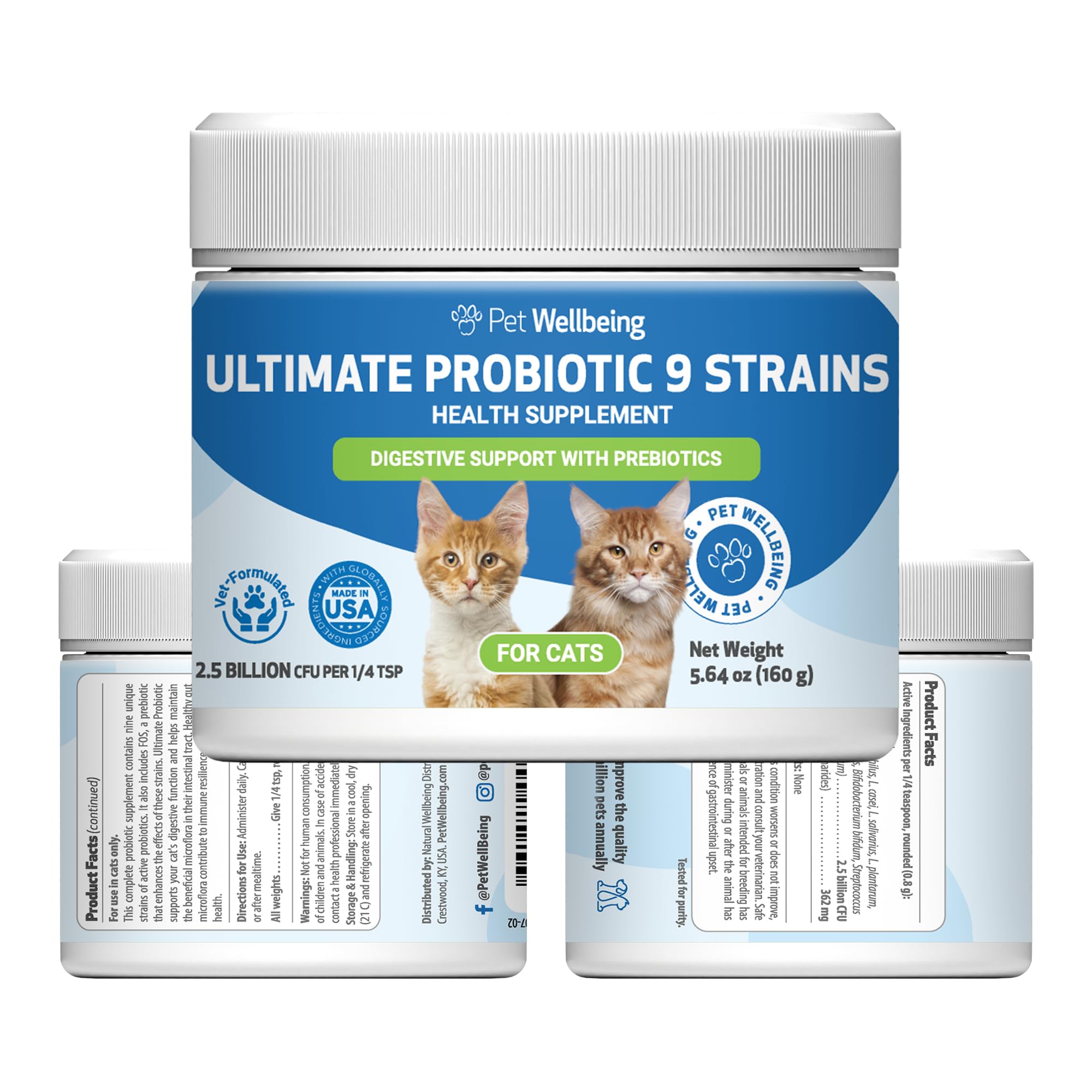 Pet Wellbeing Ultimate Probiotic 9 Strains with Prebiotics for Cats - Supports the Gut Microbiome and Digestion, Immune System C