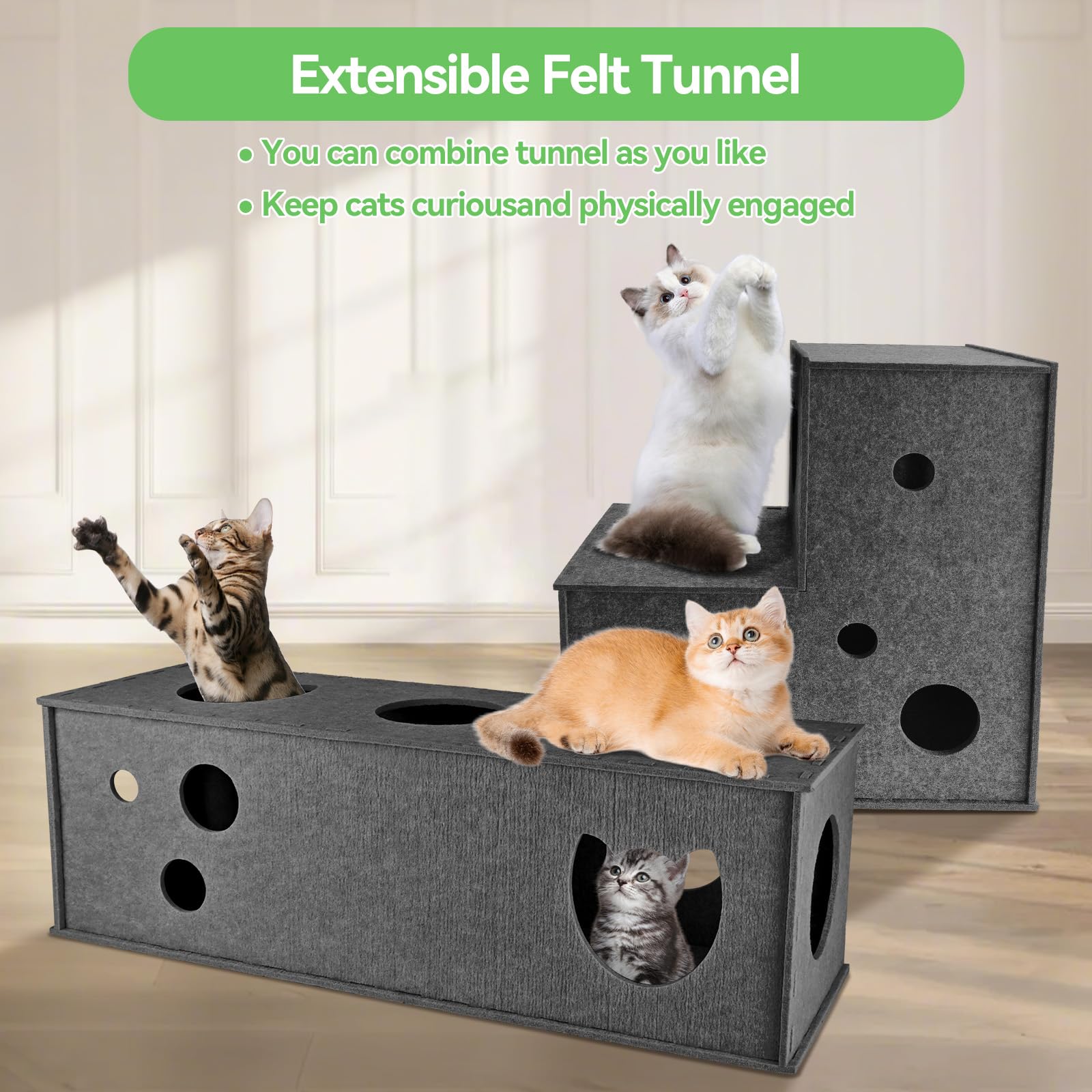Cat Tunnel For Indoor Cats, Diy Transformable Cat Hideaway Cave, Felt Kitten Play Tubes And Tunnels, Felt Peekaboo Cat Toy With