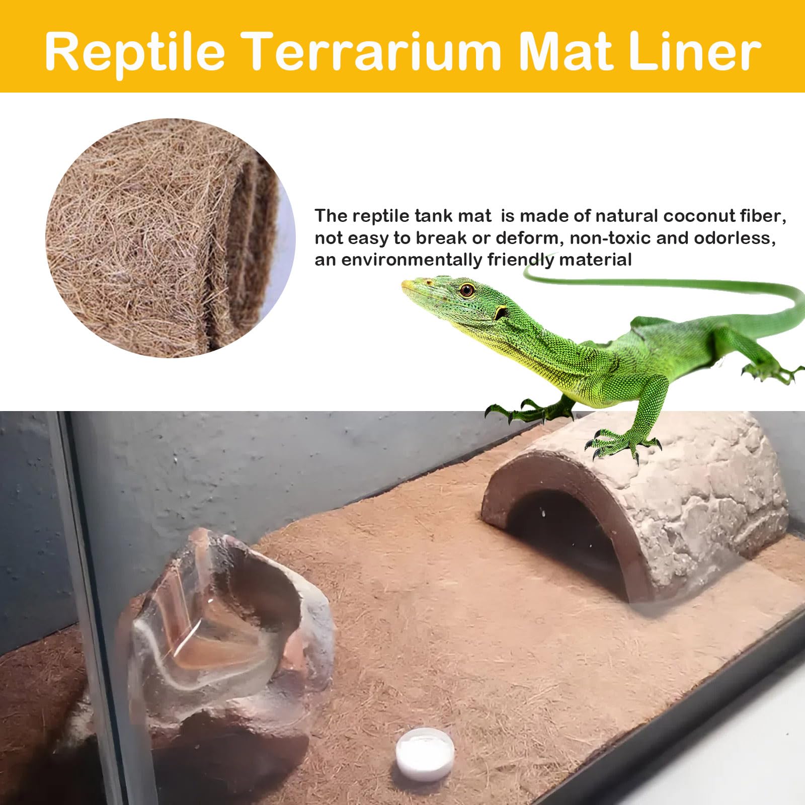 PINVNBY 2 Pcs Reptile Carpet Coconut Fiber Mat,Lizard Terrarium Substrate Liner Gecko Tank Flooring Bearded Dragon Tank Accessor
