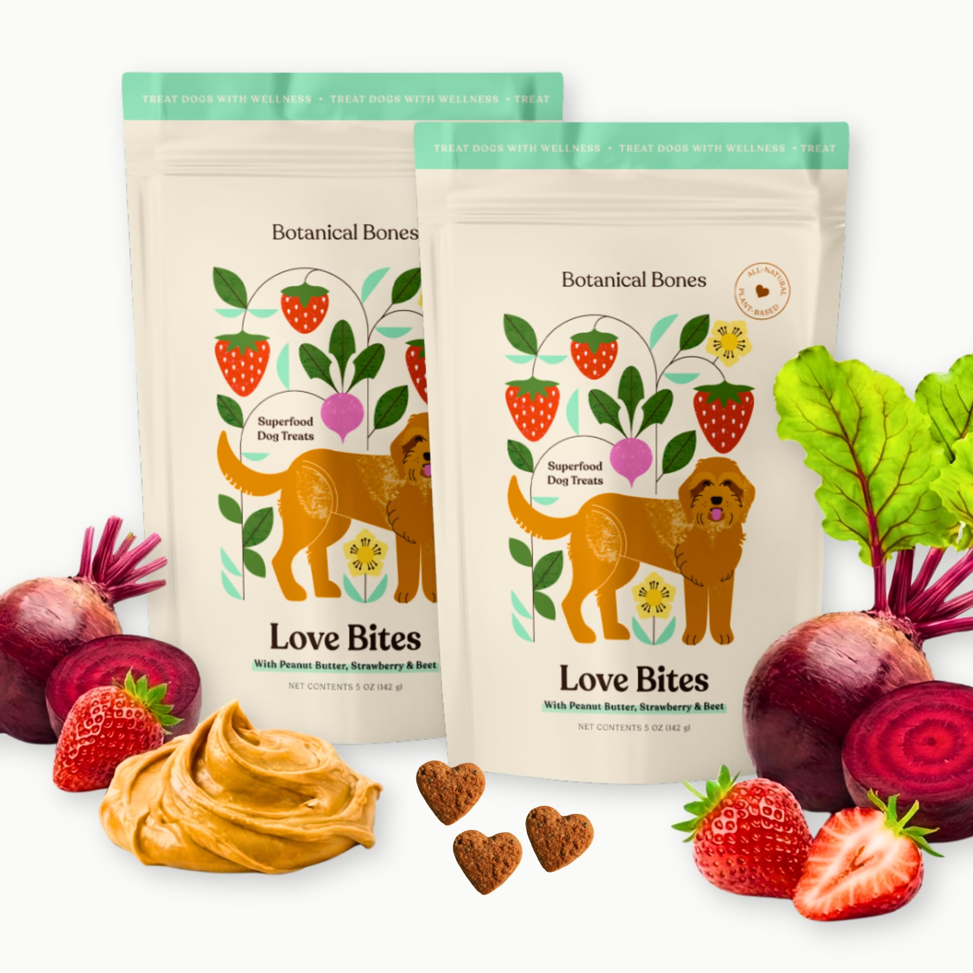 BOTANICAL BONES Love Bites Organic Training Treats for Dogs, Wheat-Free, Vegan Dog Treats, Clean Ingredients, Baked in The USA,