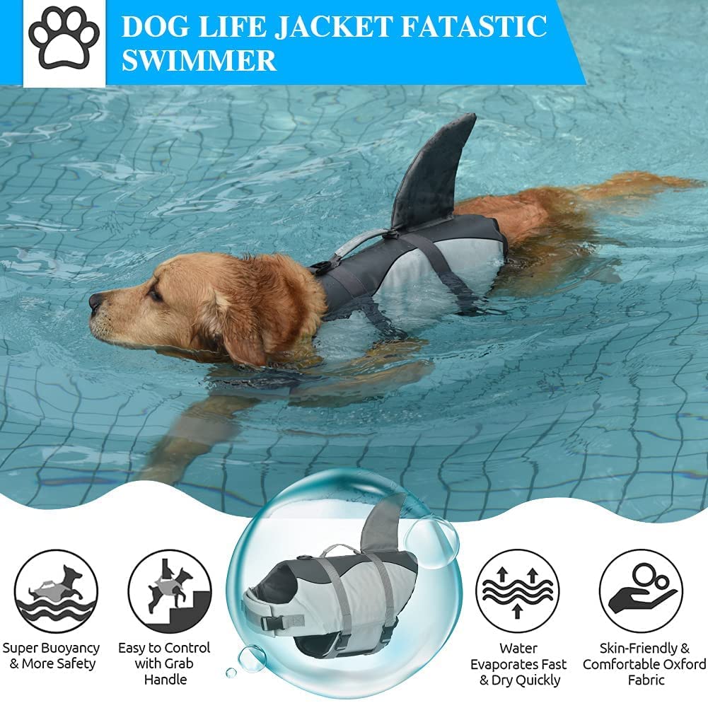 Dog Shark Life Jacket, Dog Life Vest For Swimming Adjustable Pet Life Preserver With Rescue Handle X-Small