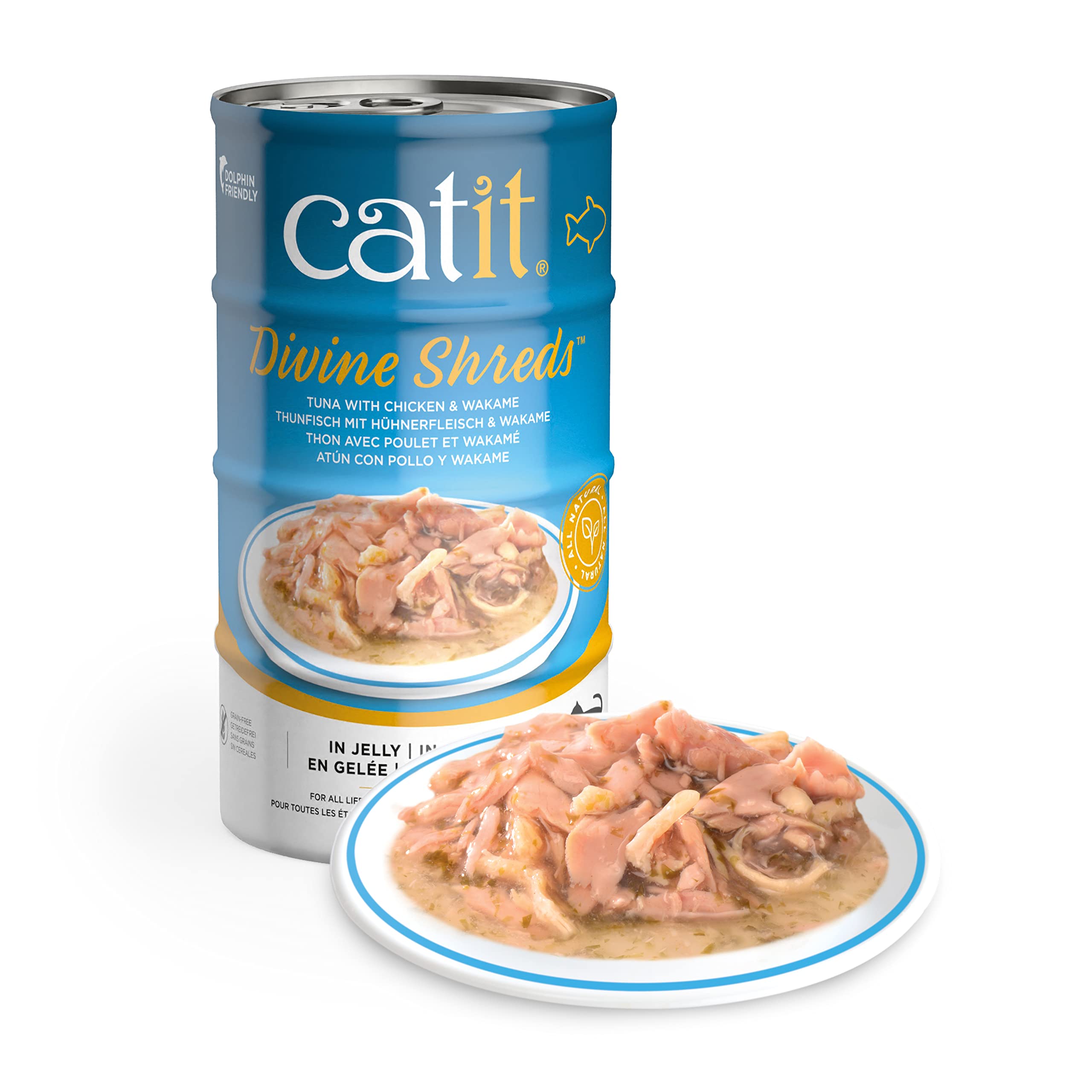 Catit Divine Shreds in Jelly, Premium Wet Cat Food, Tuna with Chicken & Wakame