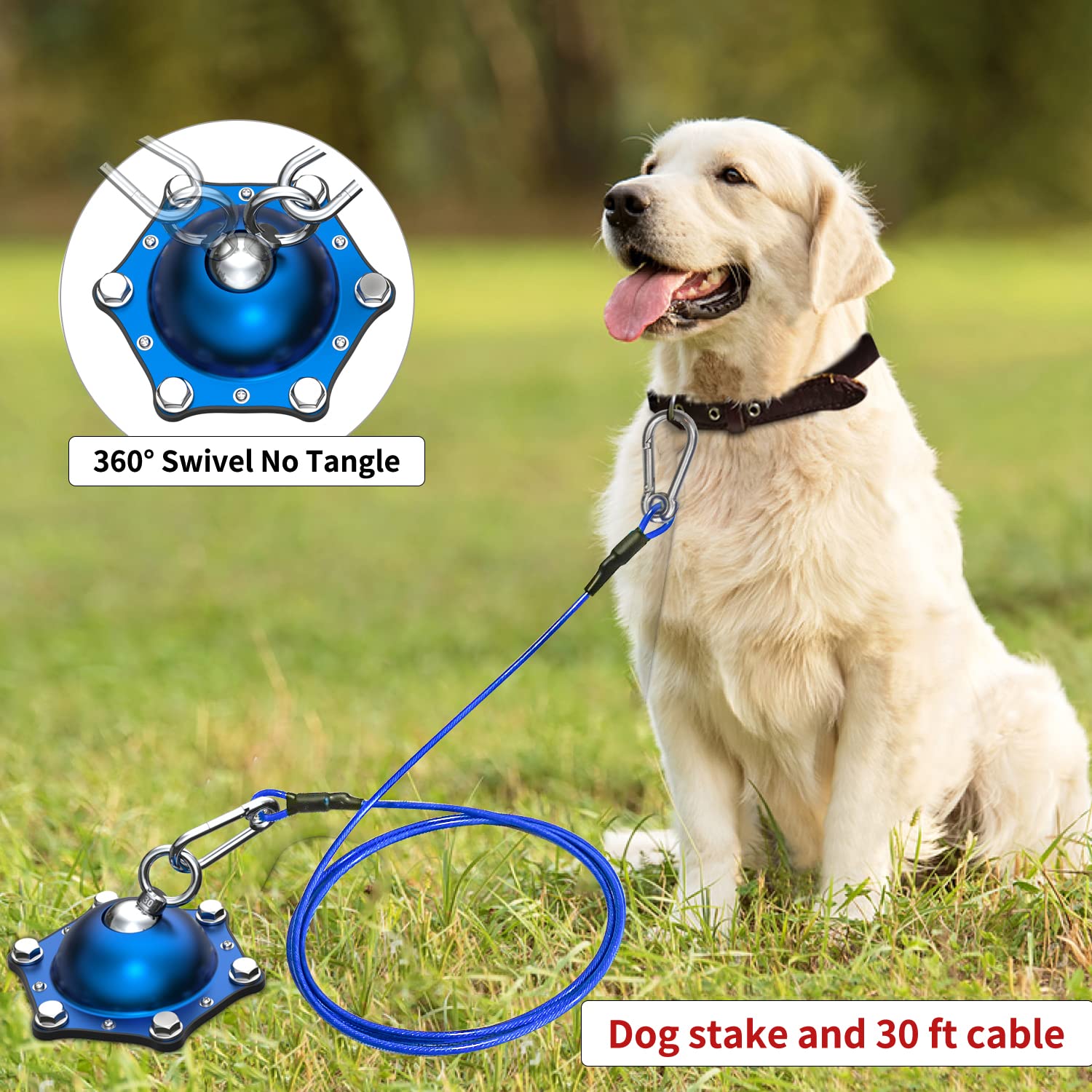 [New] 2023 Dog Tie Out Cable And Stake,360°Swivel Dog Anchor,30Ft Dog Chain Leash,Heavy Dog Yard Stake Rust Proof Dog Run Can Hold 2 Dog Up To 150Lbs,Suitable For Outdoor Camping