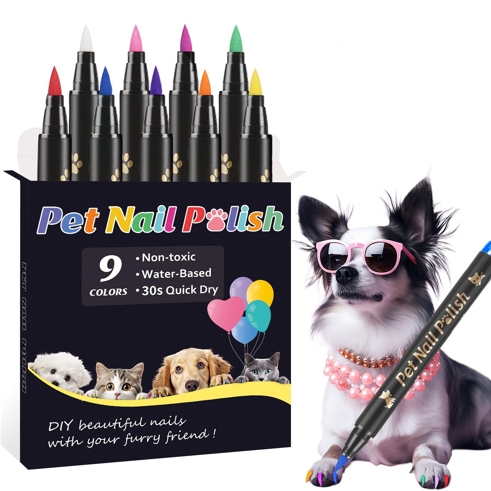 Cherocito Dog Nail Polish Pens Quick Dry,9 Colors Safe Dog Nail Polish Set To Diy Pretty Nails, Ideal Gifts For Dogs Cats Light 