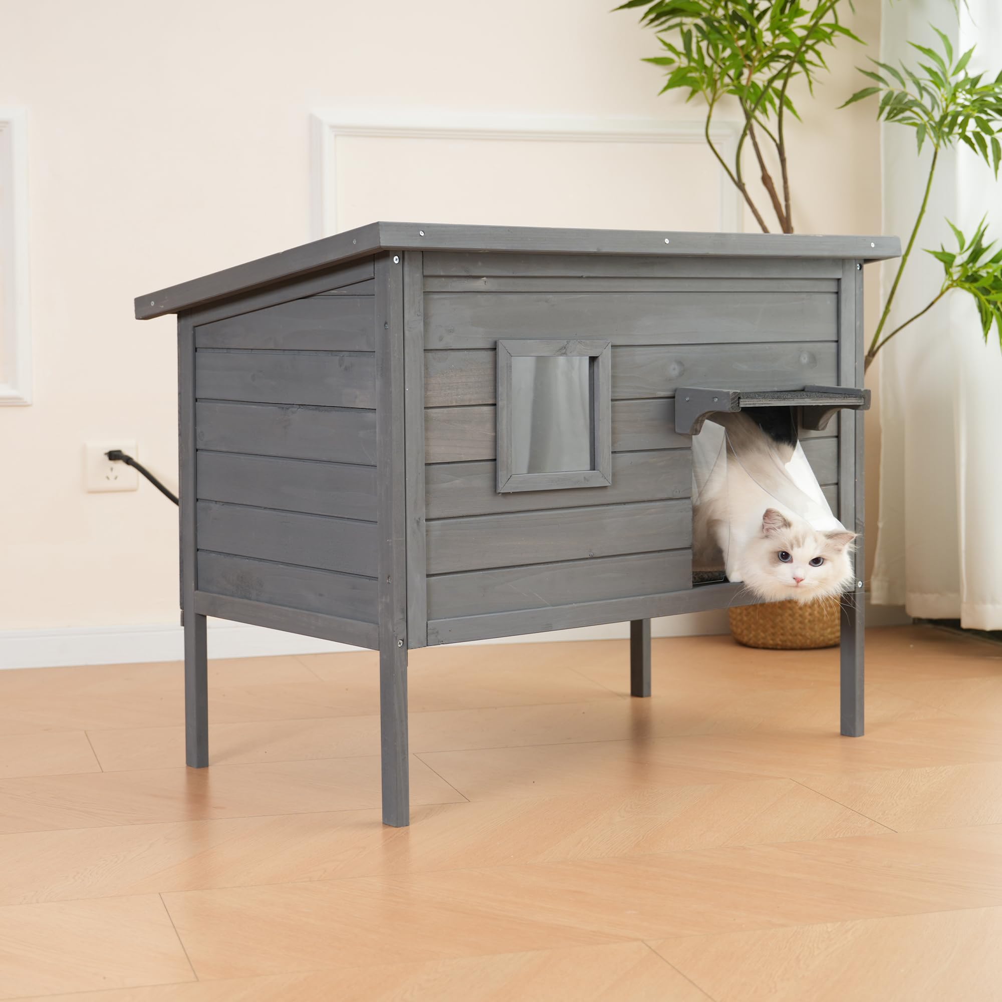 Marunda Woodheated Cat Houses For Outdoor Cats In Winter, Heated Cat House For Indoor And Kitty Shelter For Your Pet To Stay War
