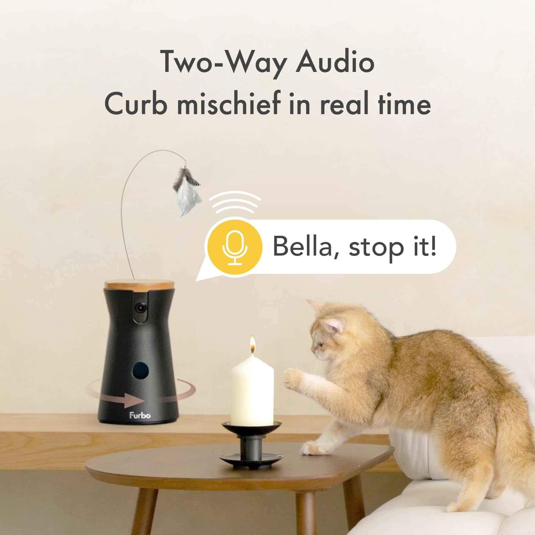 Furbo 360° Cat Camera: Home Security Camera With Meowing Alerts, Rotating Pet Treat Camera With Phone App, Smart Home Indoor Kitty Cam With 2-Way Speaker And Night Vision (No Subscription Required)