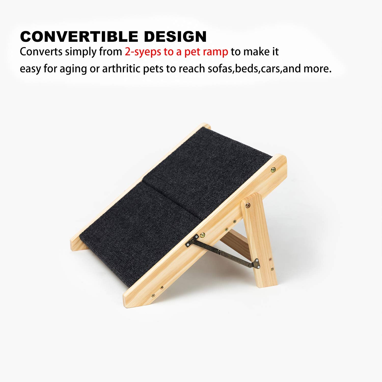 Mewang Wood Pet Stairs/Pet Steps - Foldable 3?evels?og Stairs &?amp?erfect For Beds And Cars - Portable?og/Cat Ladder Up To 110 Pounds