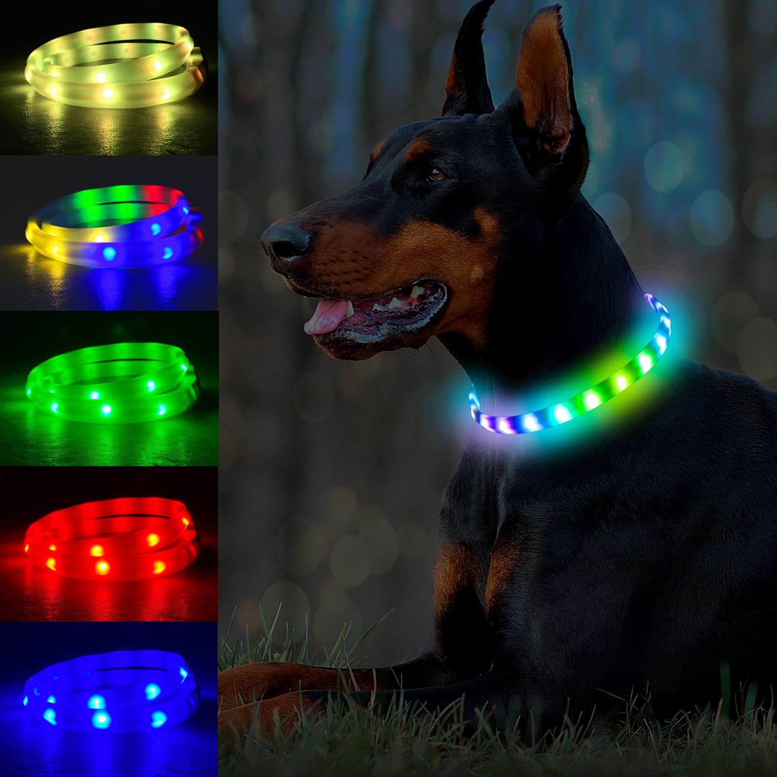 Light Up Dog Collar Multicolor Led Usb C Rechargeable, Glow In The Dark Collar For Night Walking, Cuttable For Large Medium Smal