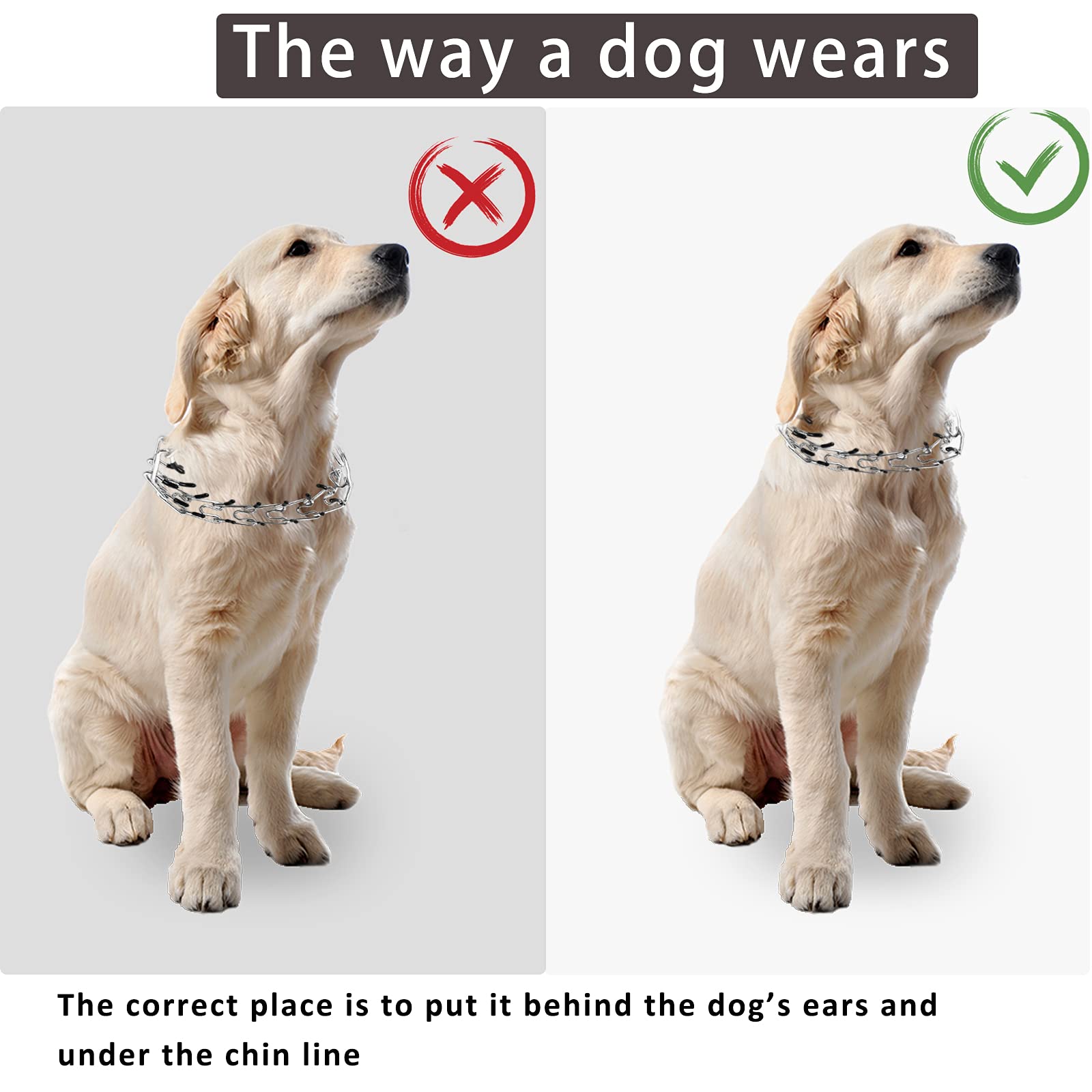 Monlida Dog Prong Collar, Adjustable Choke Collar for Dogs, High-Strength Metal Collar with Comfort Rubber Tips, for Large Breed
